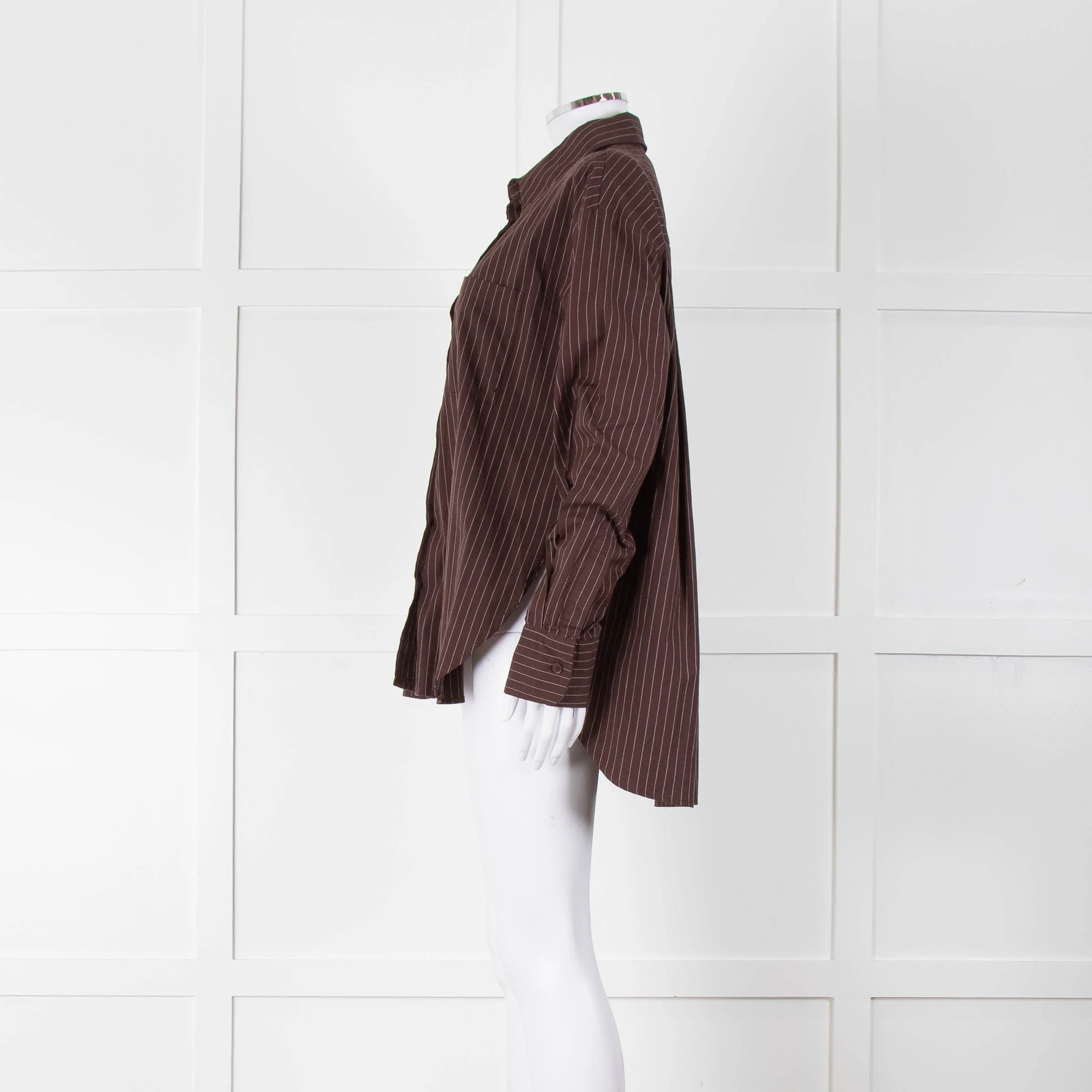 Reformation Brown Pinstripe Cotton Shirt - Image 7
