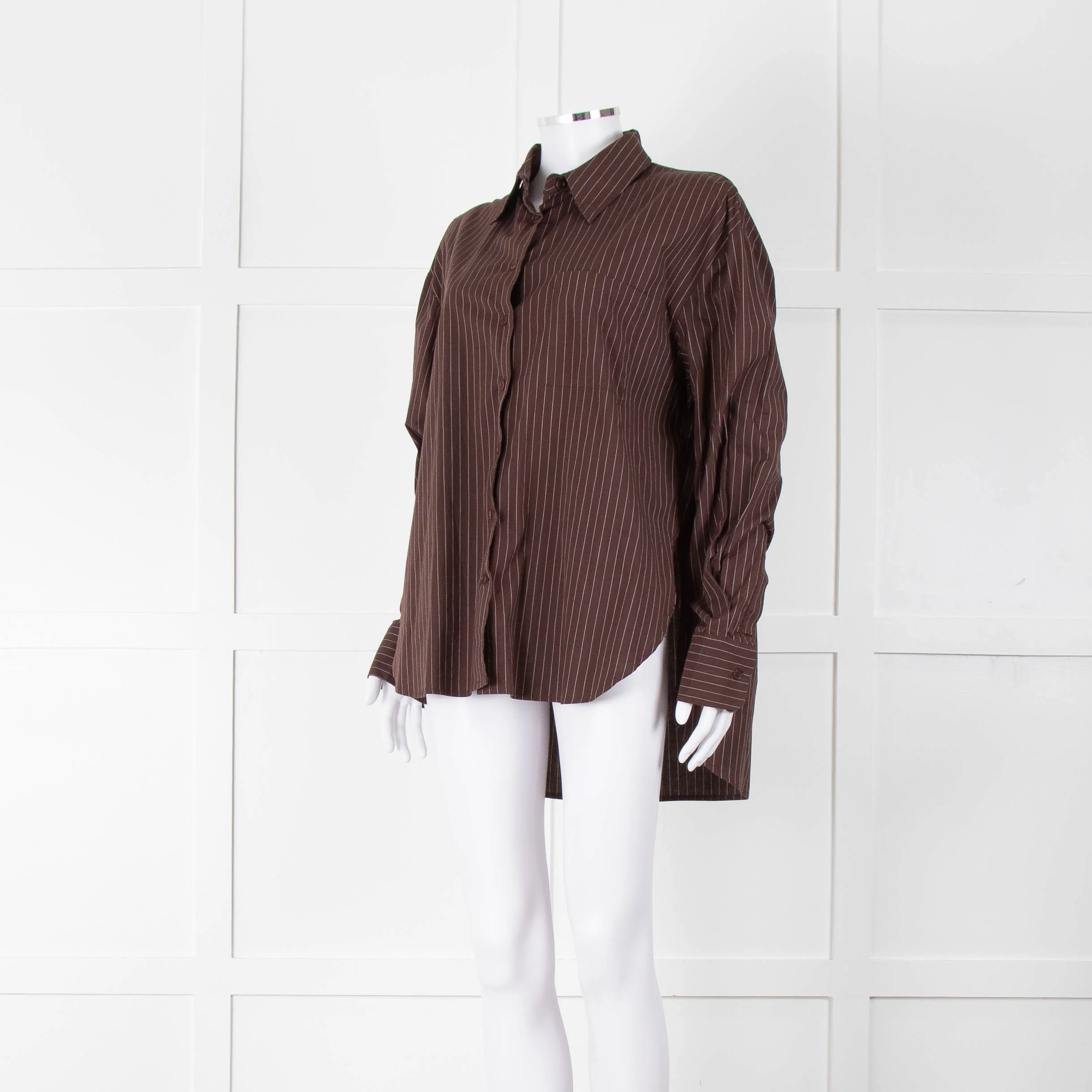 Reformation Brown Pinstripe Cotton Shirt - Image 8