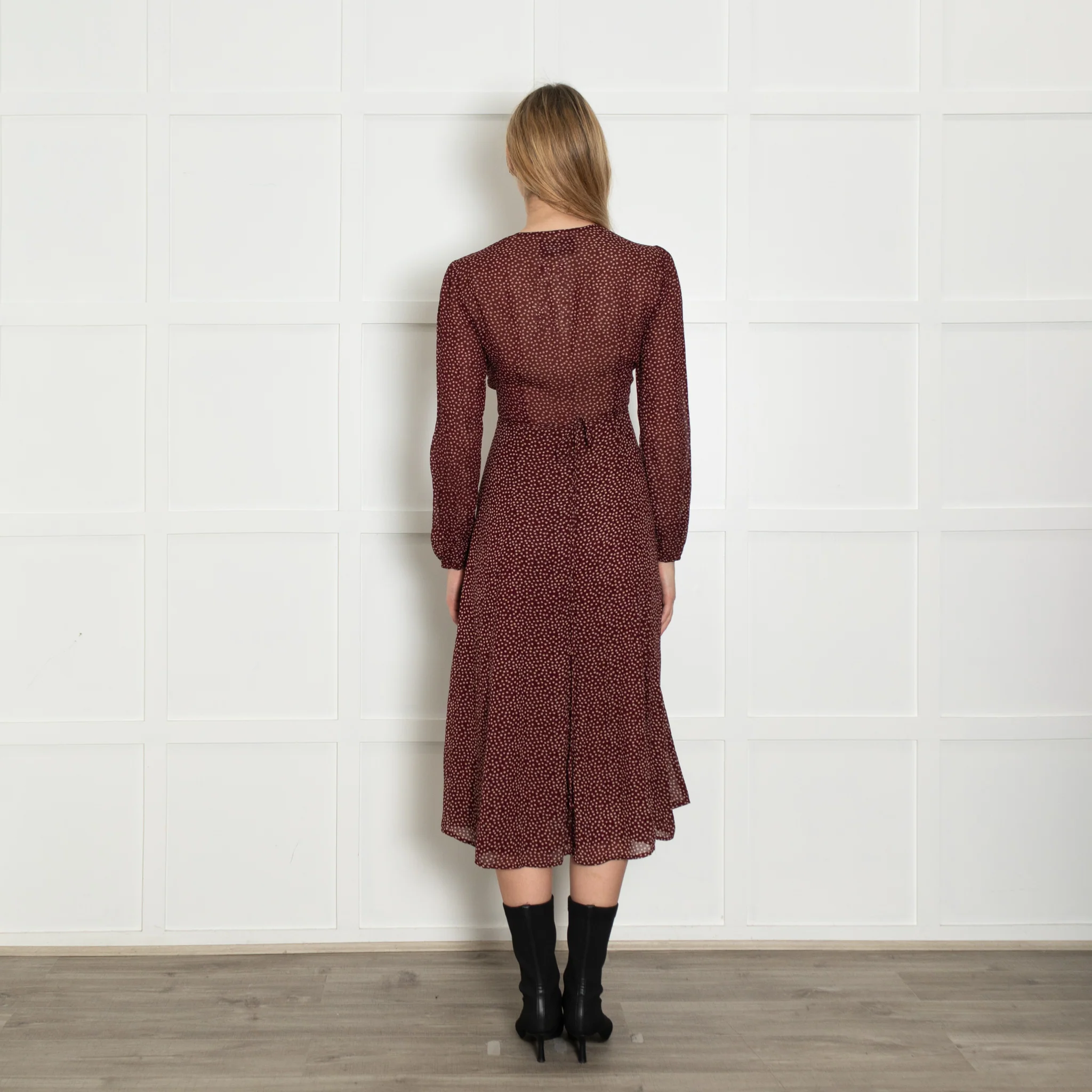 Reformation Burgundy Micro Flower Wrap Dress - Image 5