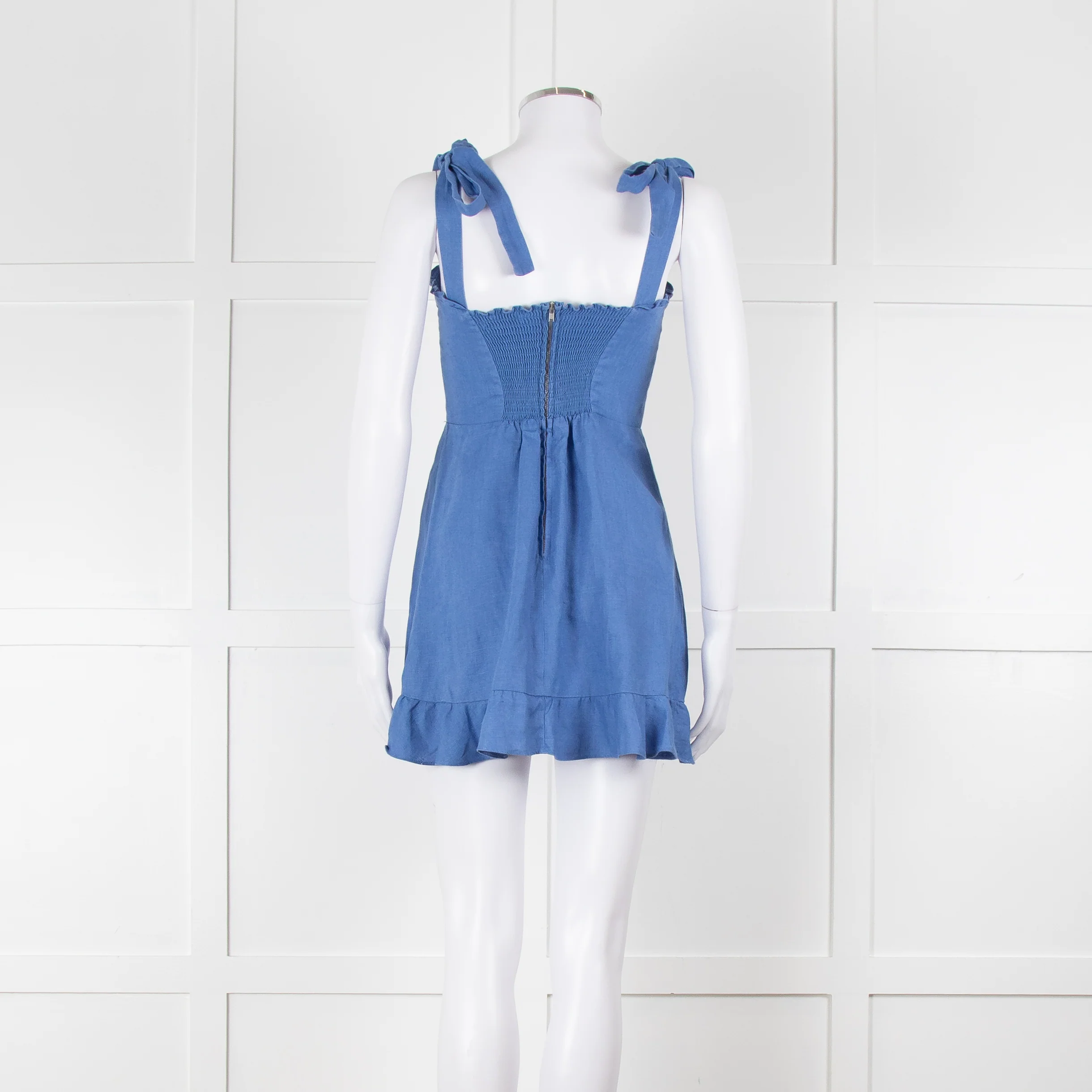 Reformation Cornflour Blue Tie Strap Linen Sundress - Image 5