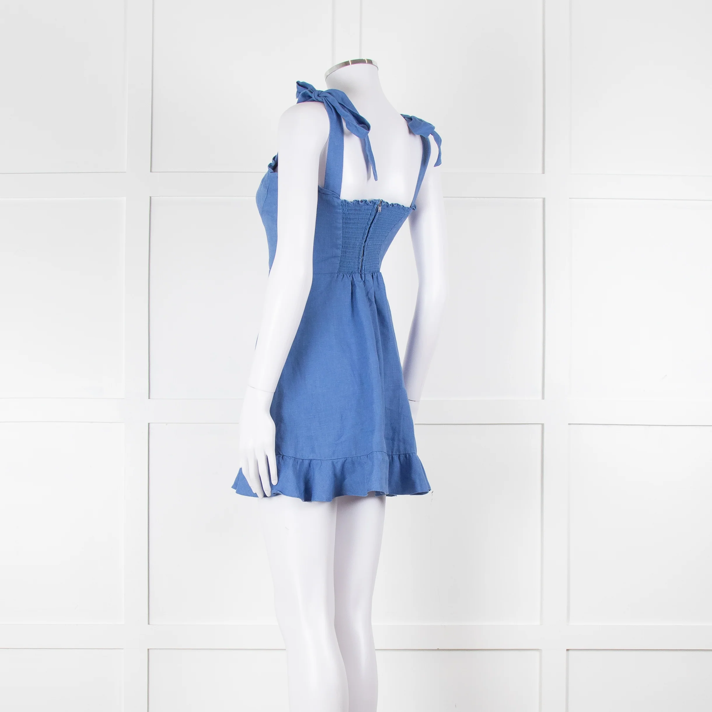 Reformation Cornflour Blue Tie Strap Linen Sundress - Image 6