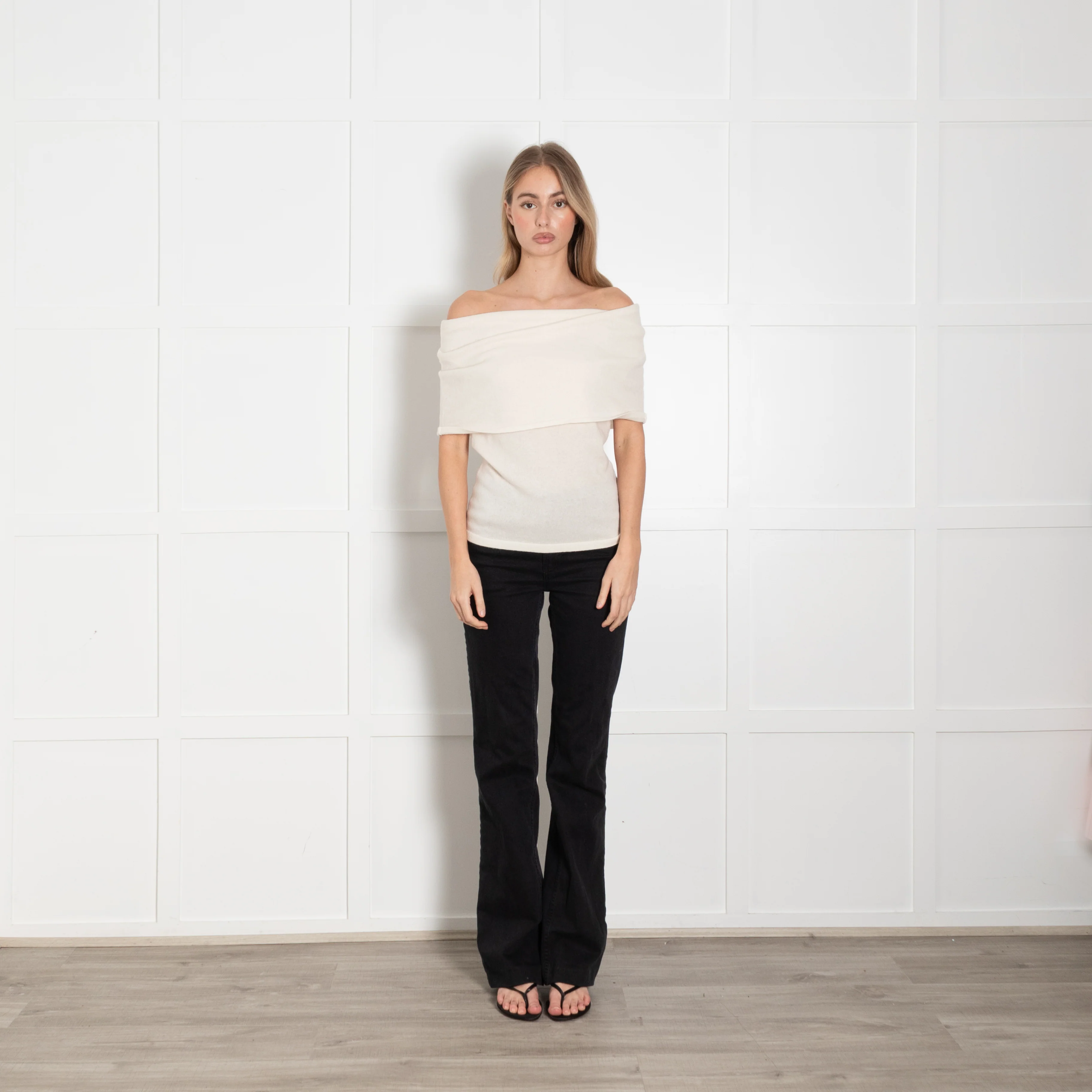 Reformation Cream Cashmere Sleeveless Off The Shoulder Top