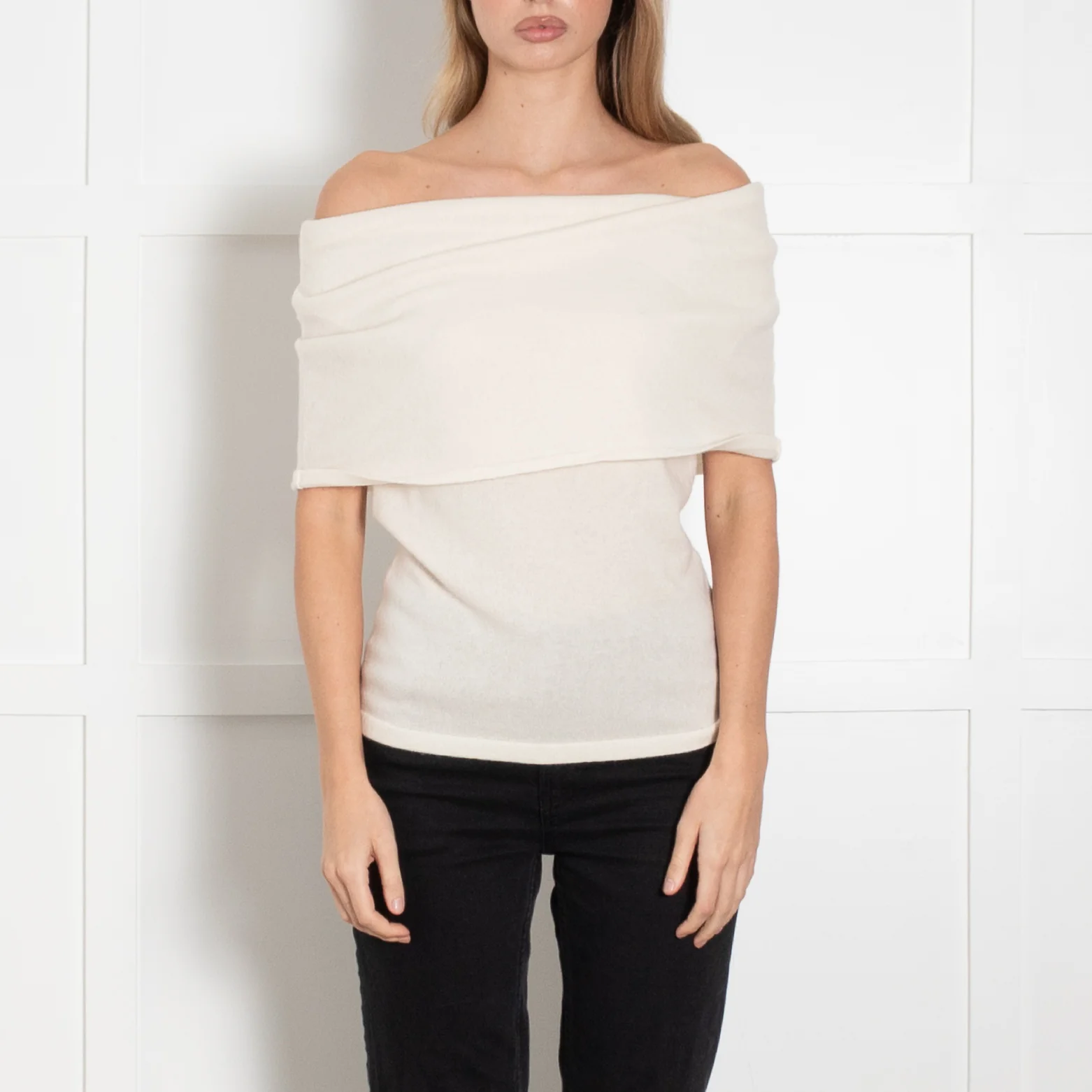 Reformation Cream Cashmere Sleeveless Off The Shoulder Top - Image 2