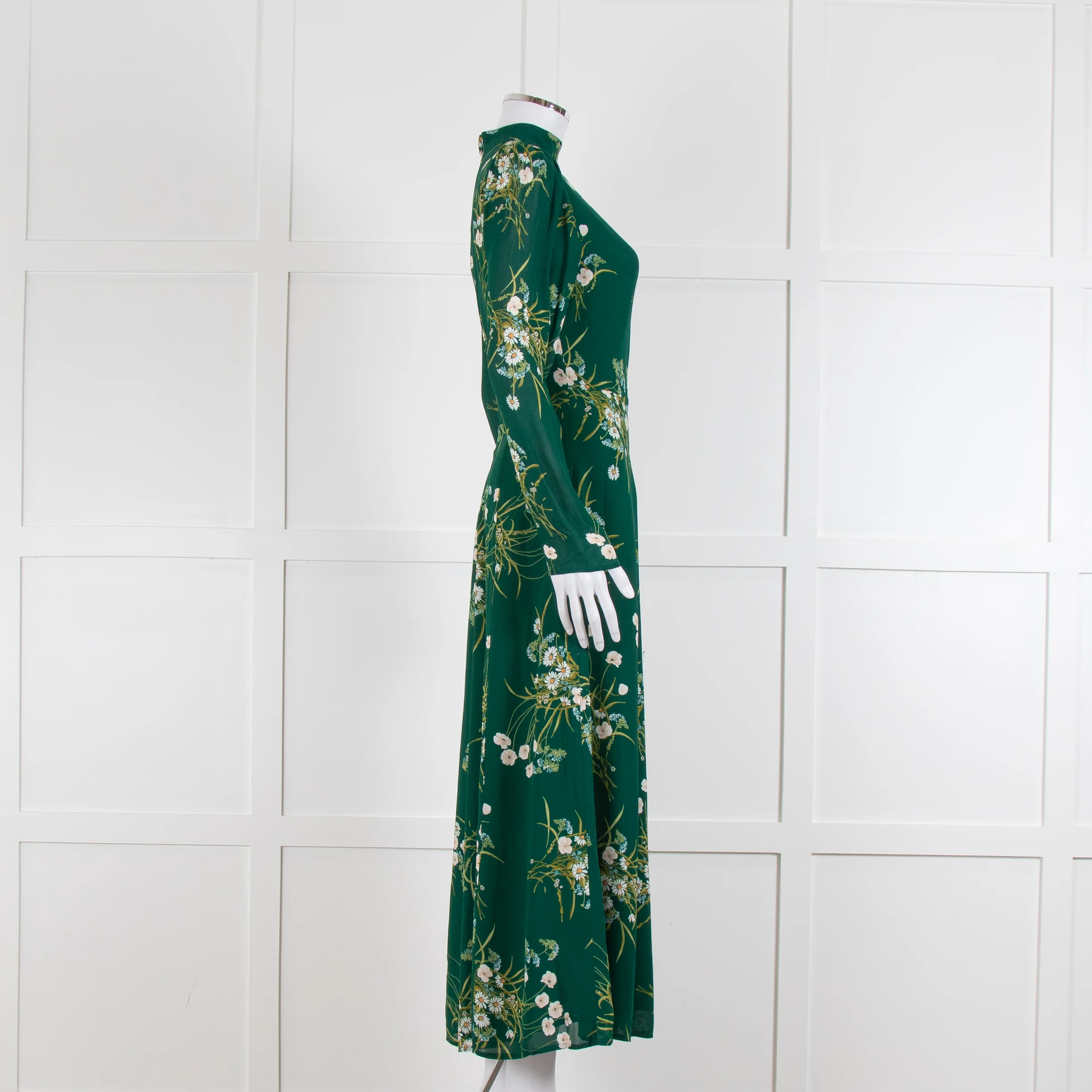 Reformation Green Floral Castalia Long Sleeve Midi Dress - Image 3