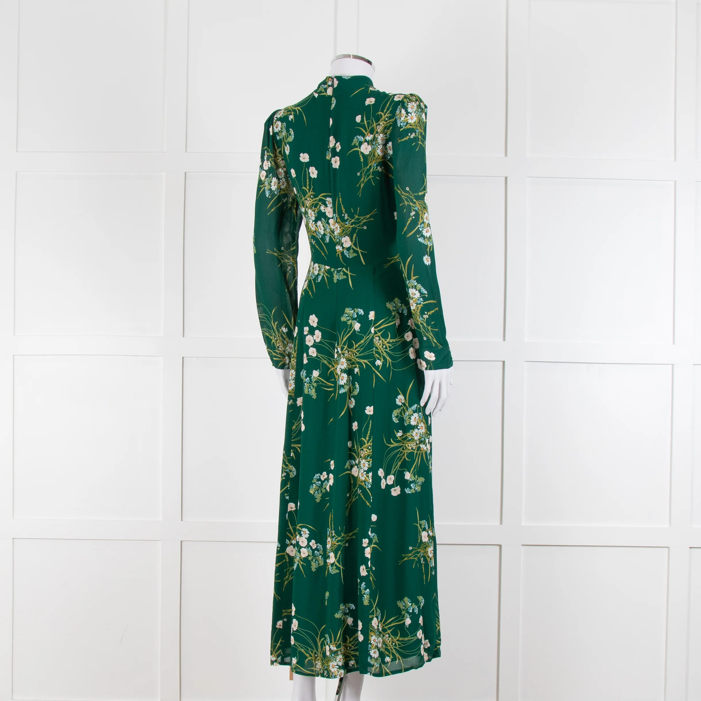 Reformation Green Floral Castalia Long Sleeve Midi Dress - Image 4