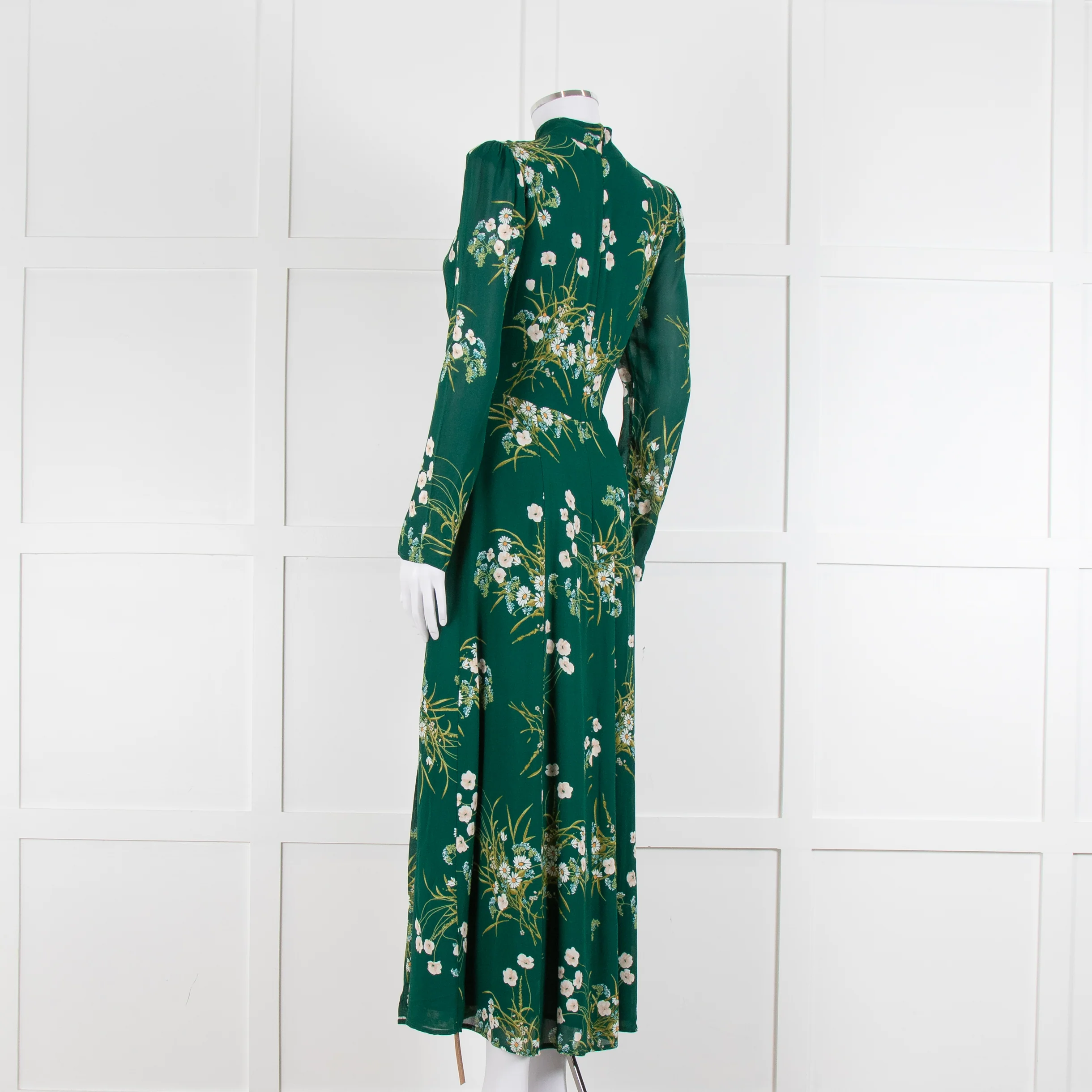 Reformation Green Floral Castalia Long Sleeve Midi Dress - Image 6