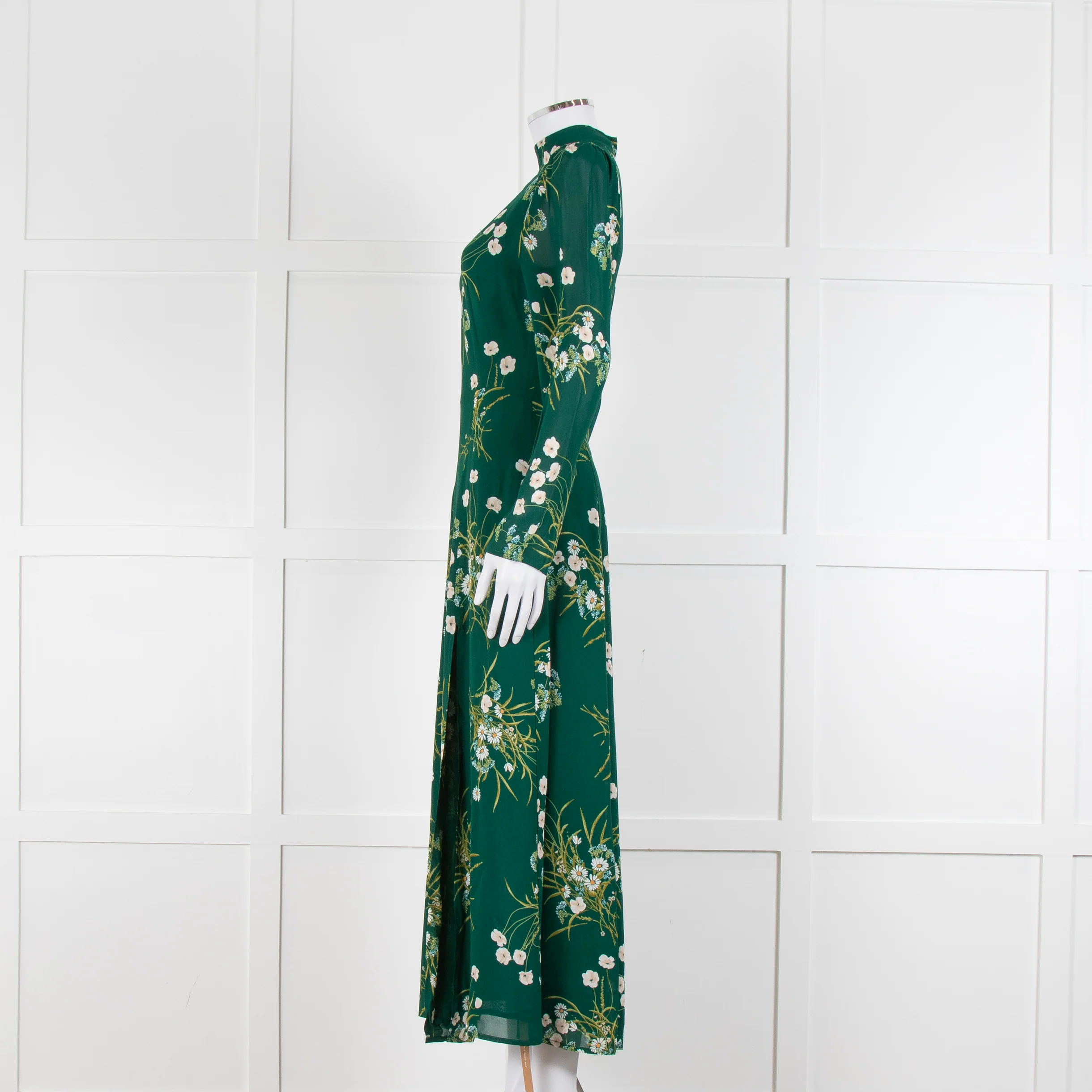 Reformation Green Floral Castalia Long Sleeve Midi Dress - Image 7