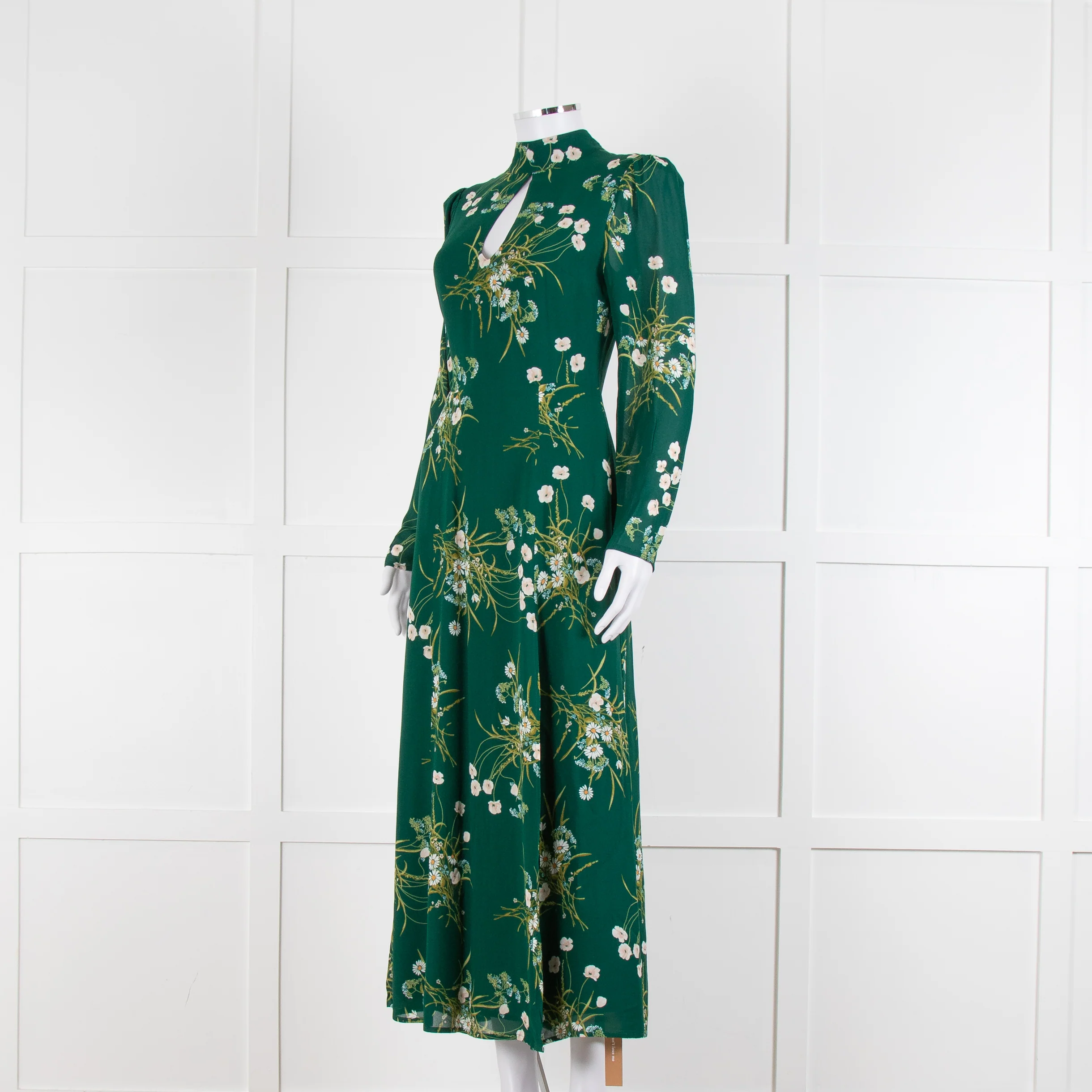 Reformation Green Floral Castalia Long Sleeve Midi Dress - Image 8