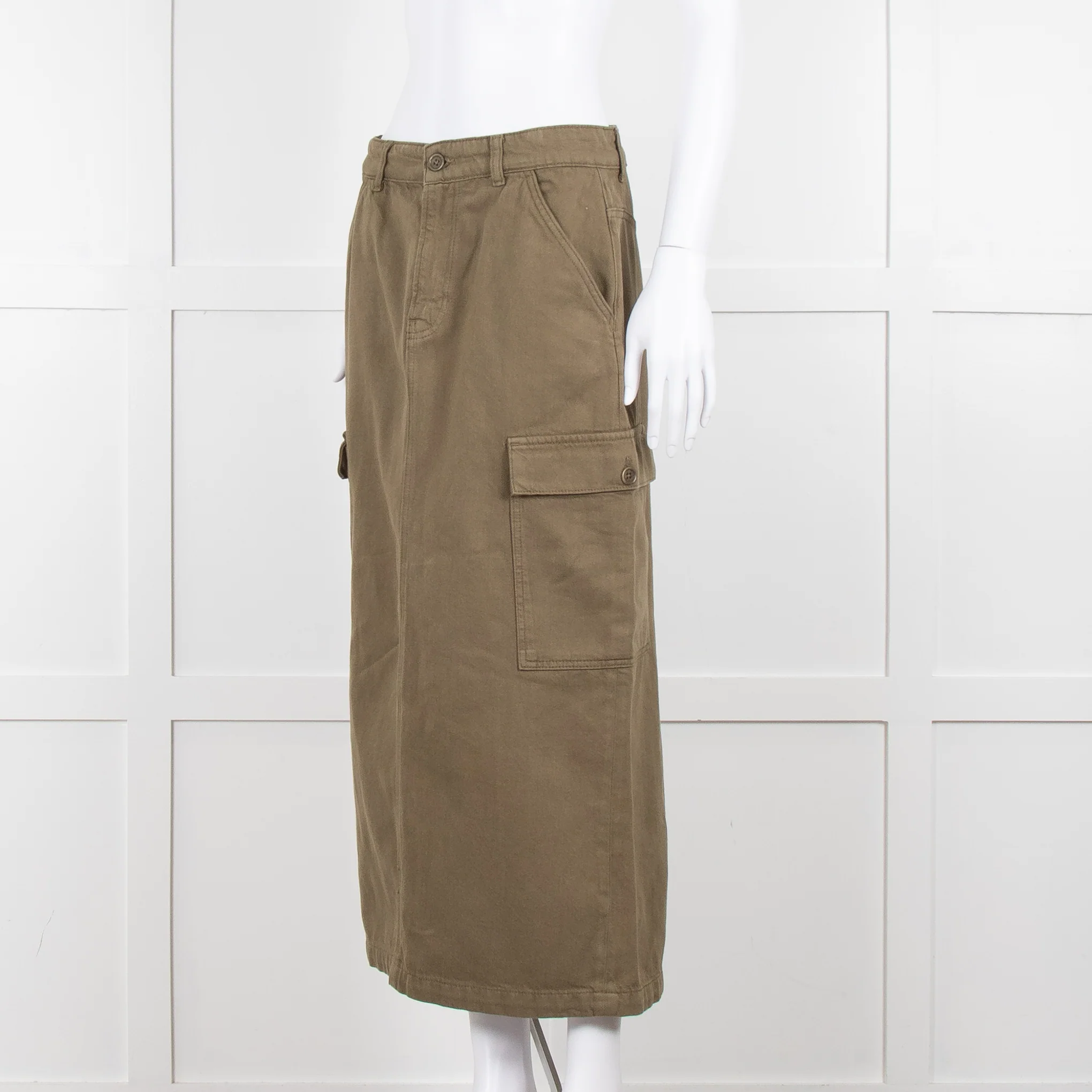 Reformation Khaki Utility Midi Skirt - Image 8