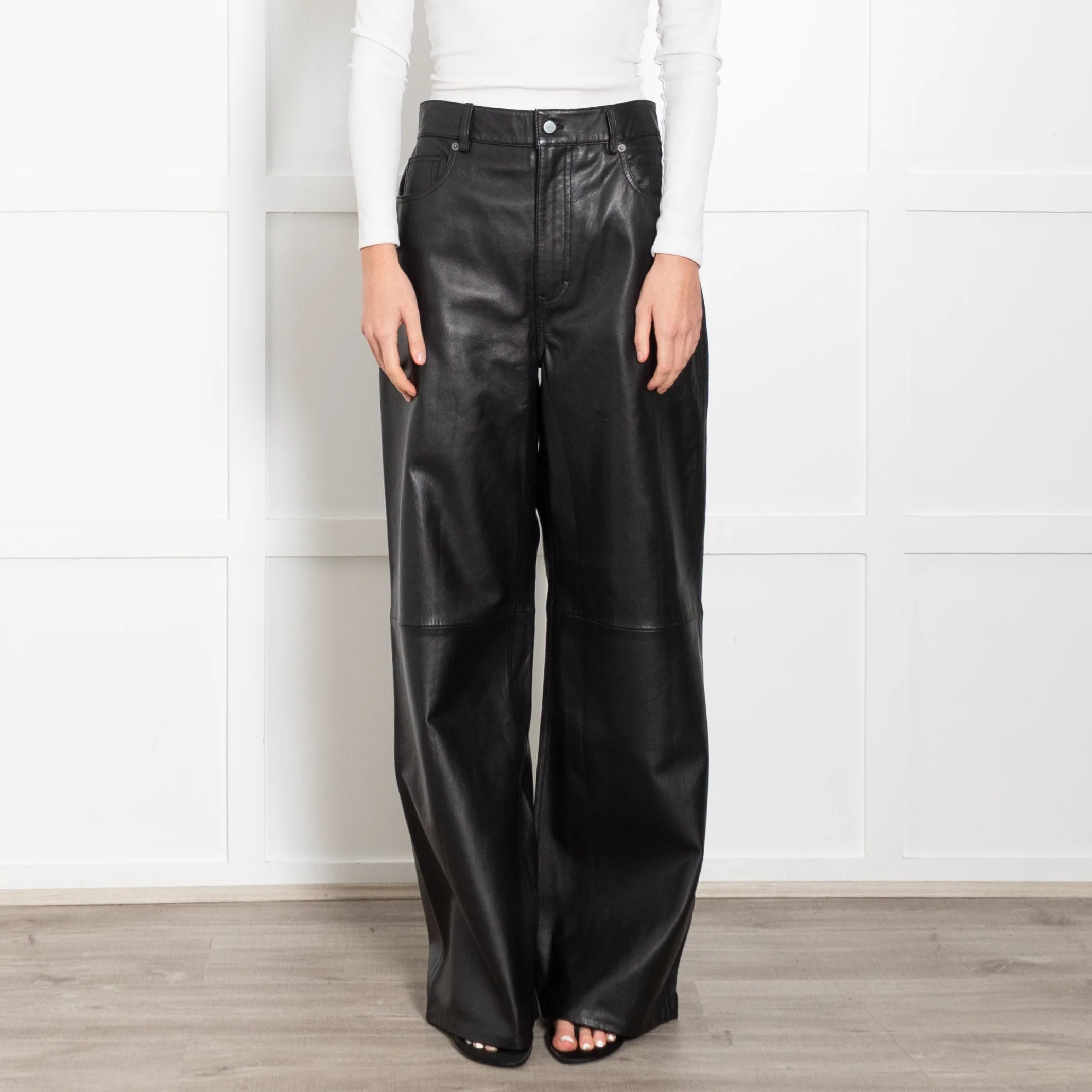 Reformation Veda Black Leather Wide Leg Trousers - Image 2
