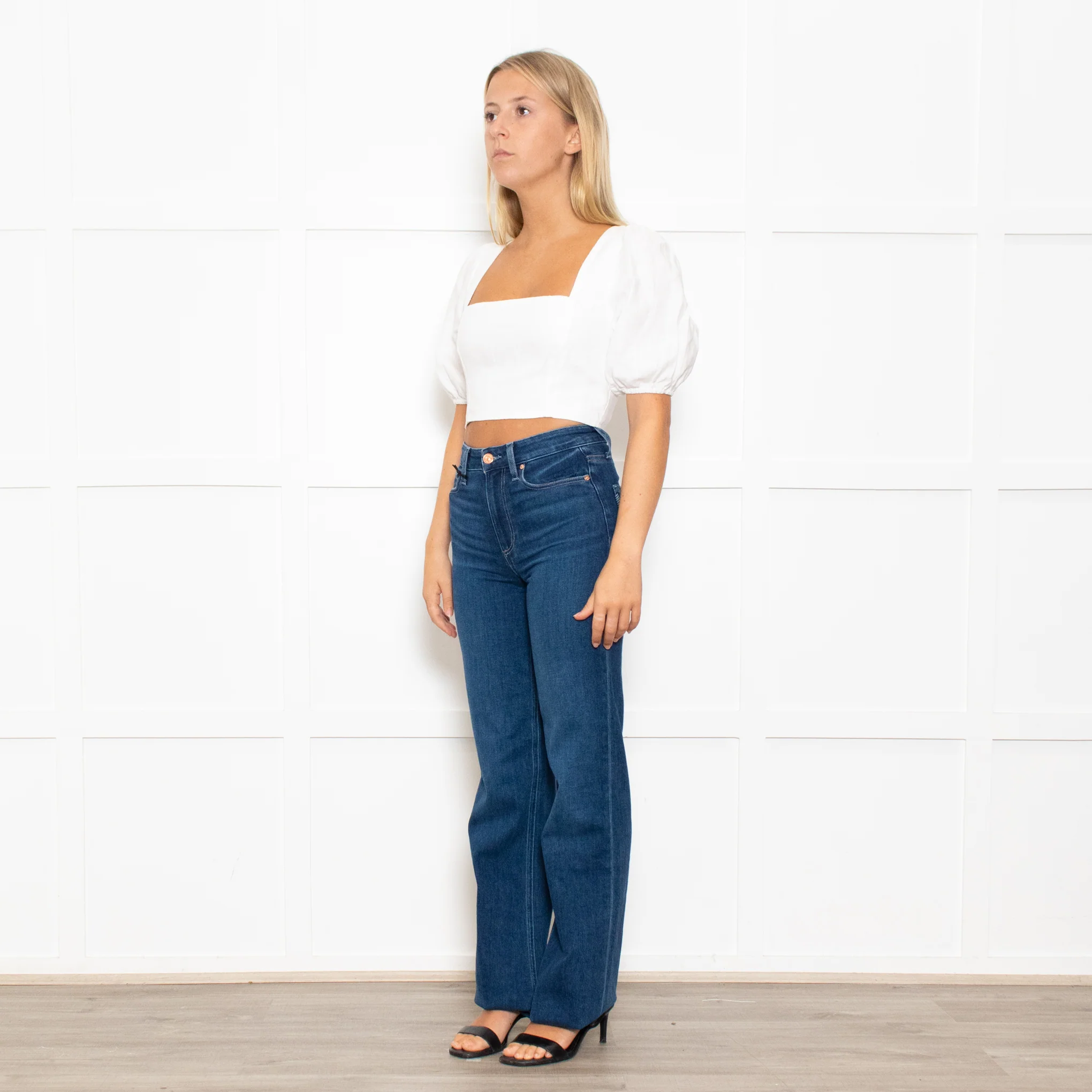 Reformation White Linen Stretch Back Crop Blouse - Image 3