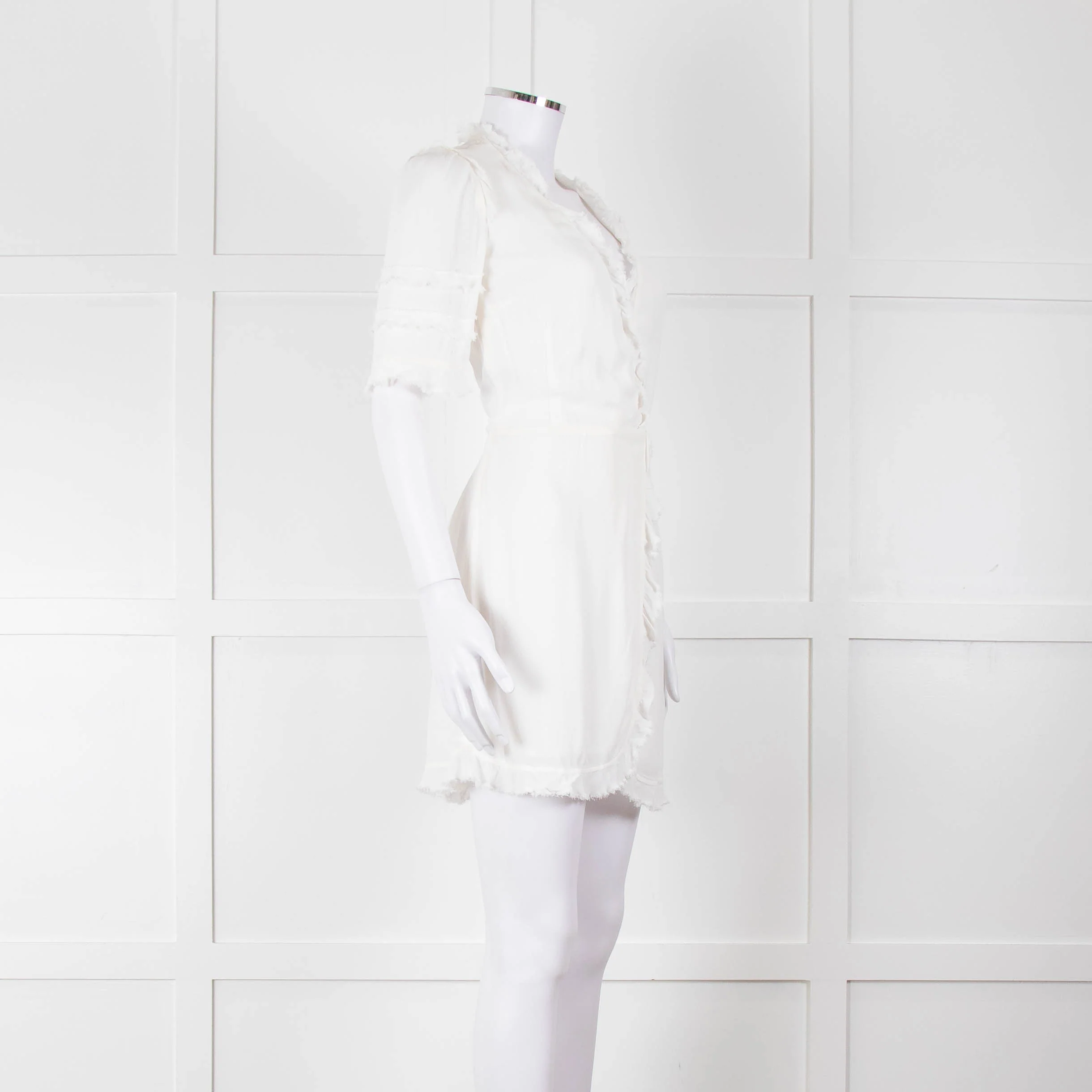 Reformation White Raw Edge Wrap Short Sleeve Dress - Image 2