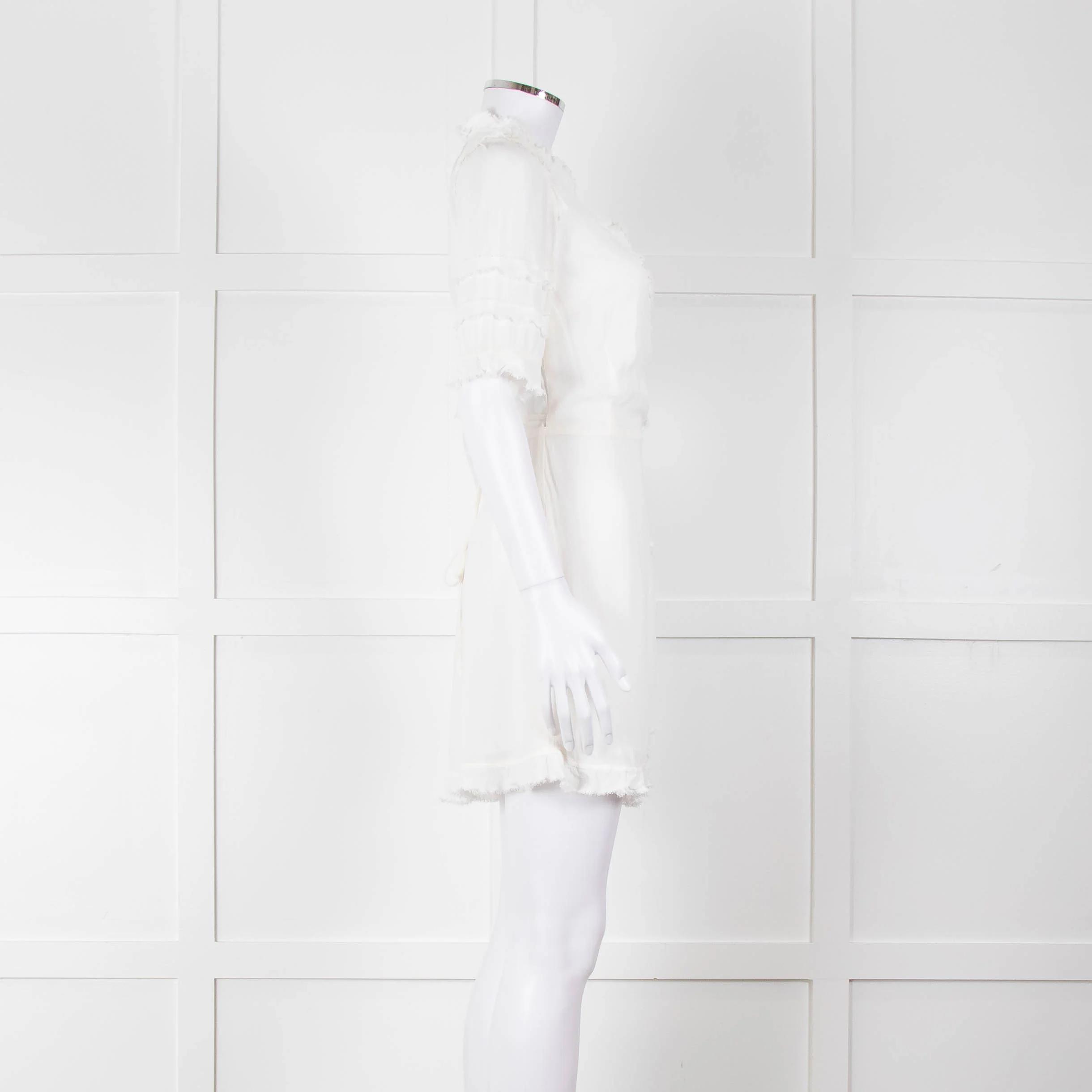 Reformation White Raw Edge Wrap Short Sleeve Dress - Image 3