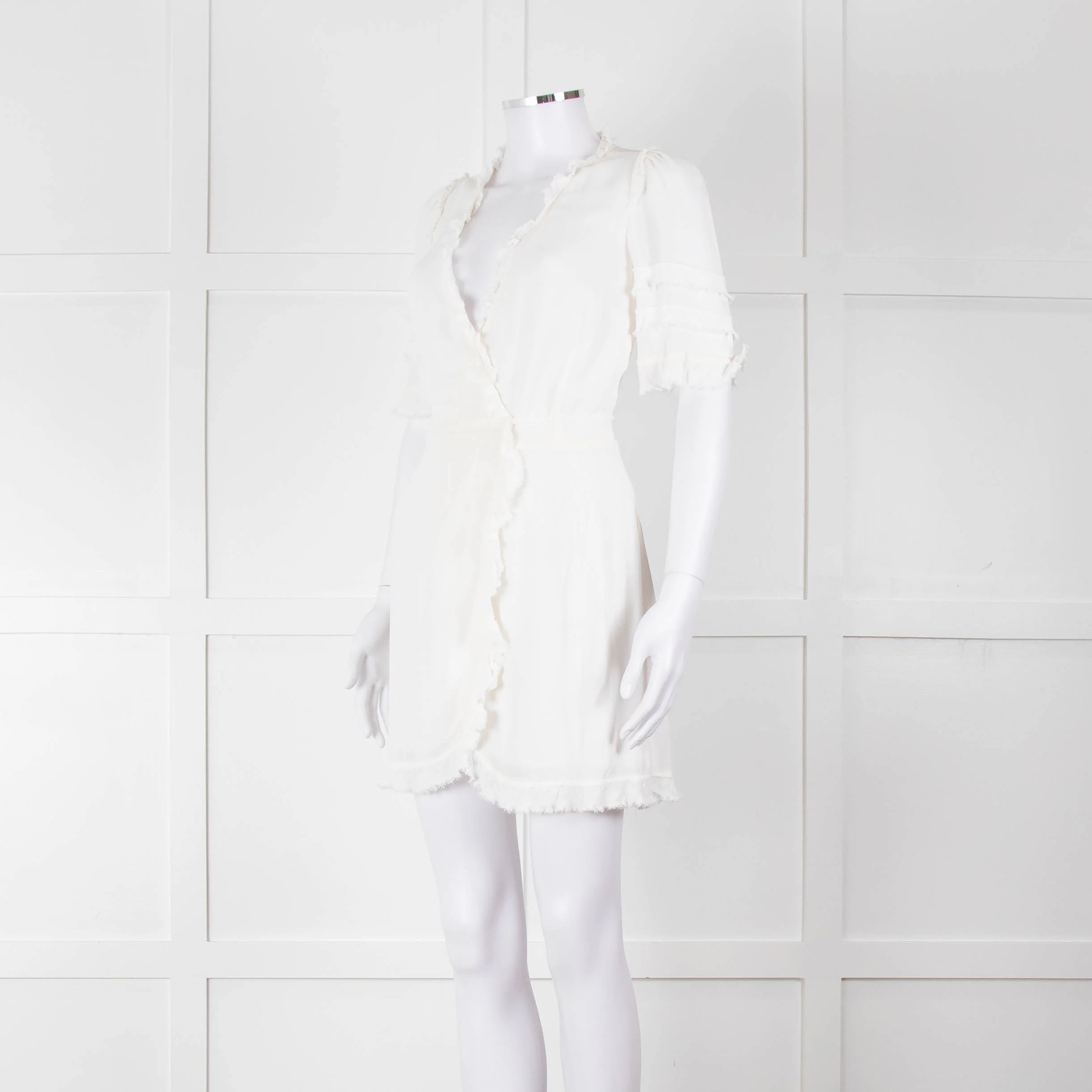 Reformation White Raw Edge Wrap Short Sleeve Dress - Image 8