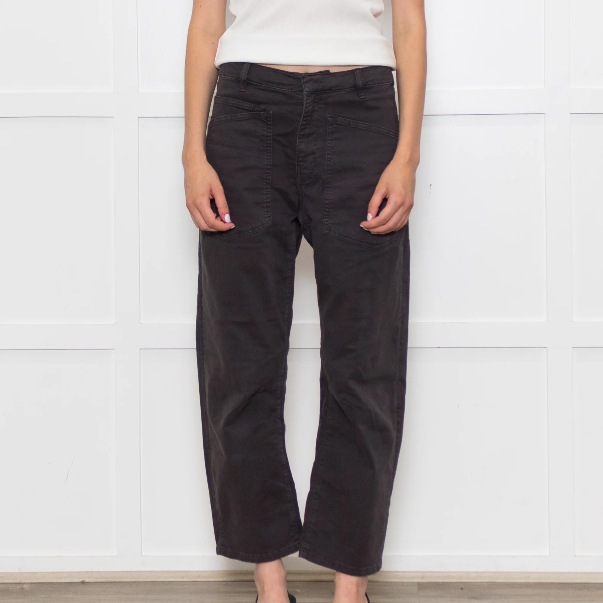 Reiko Grey Cotton Barrel Leg Trousers - Image 2