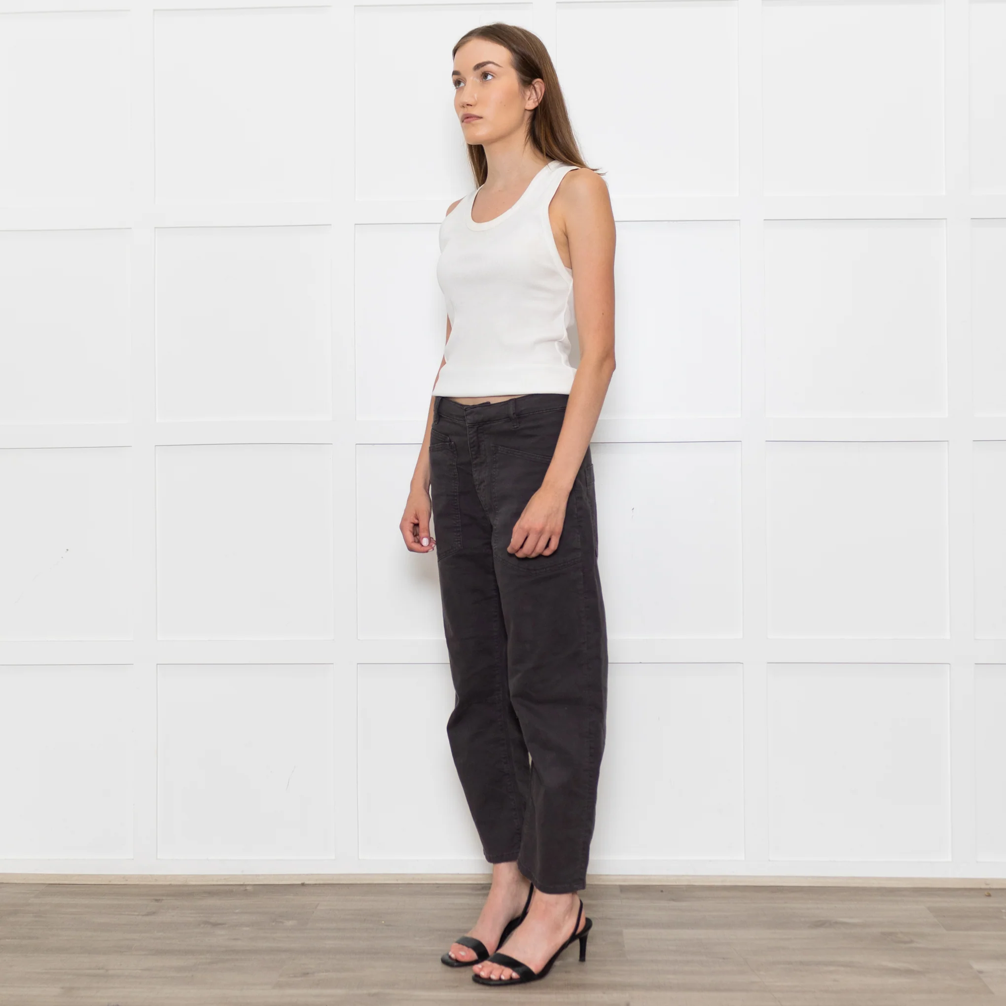Reiko Grey Cotton Barrel Leg Trousers - Image 3