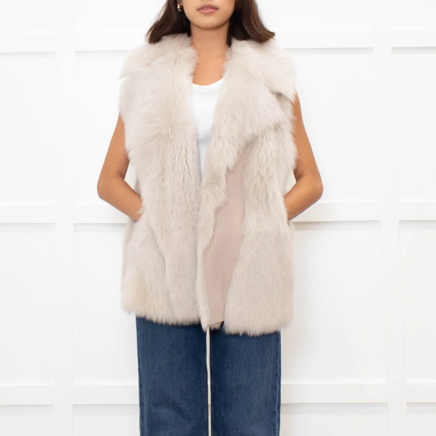 Reiss Cream Shearling and Leather Gilet - Image 2