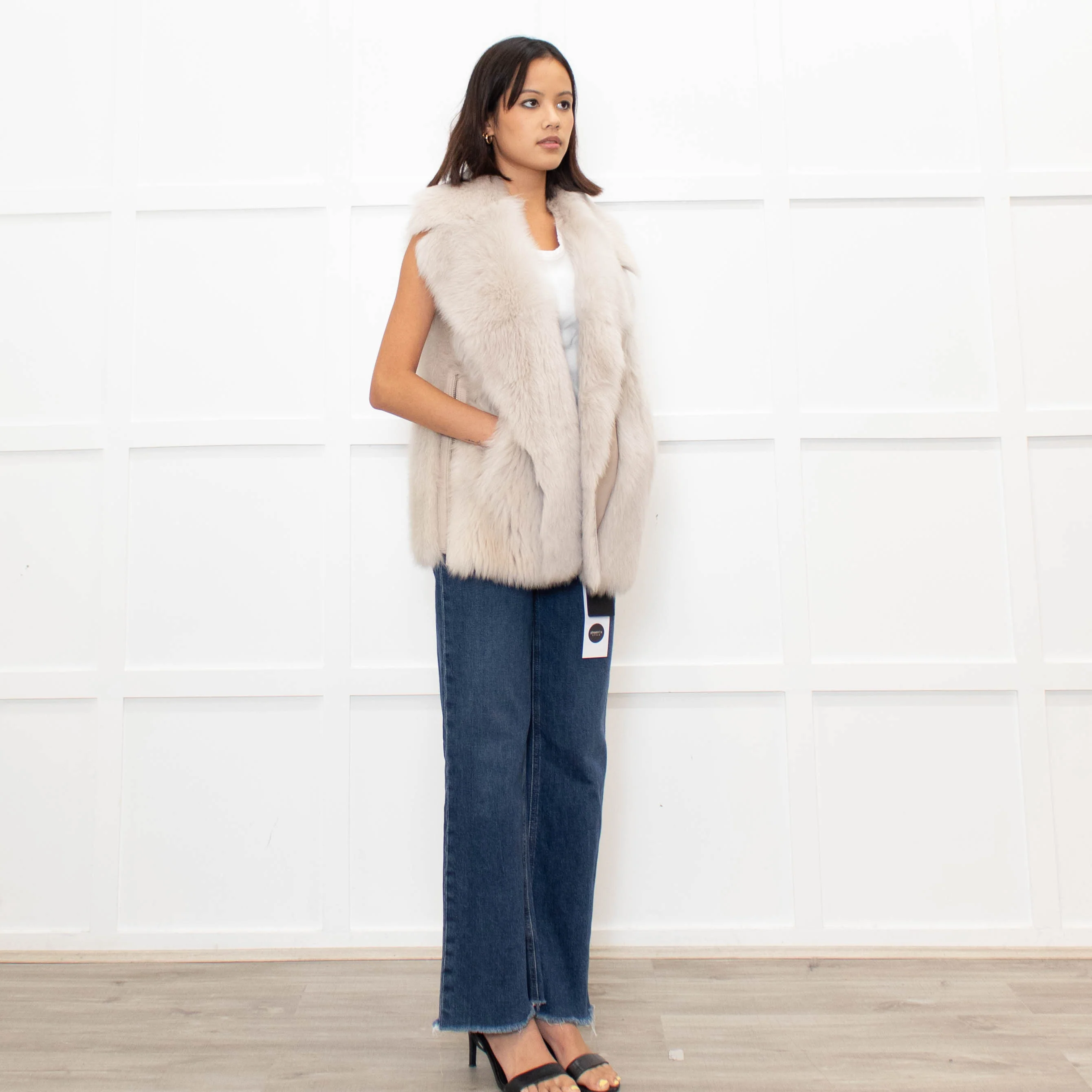 Reiss Cream Shearling and Leather Gilet - Image 3