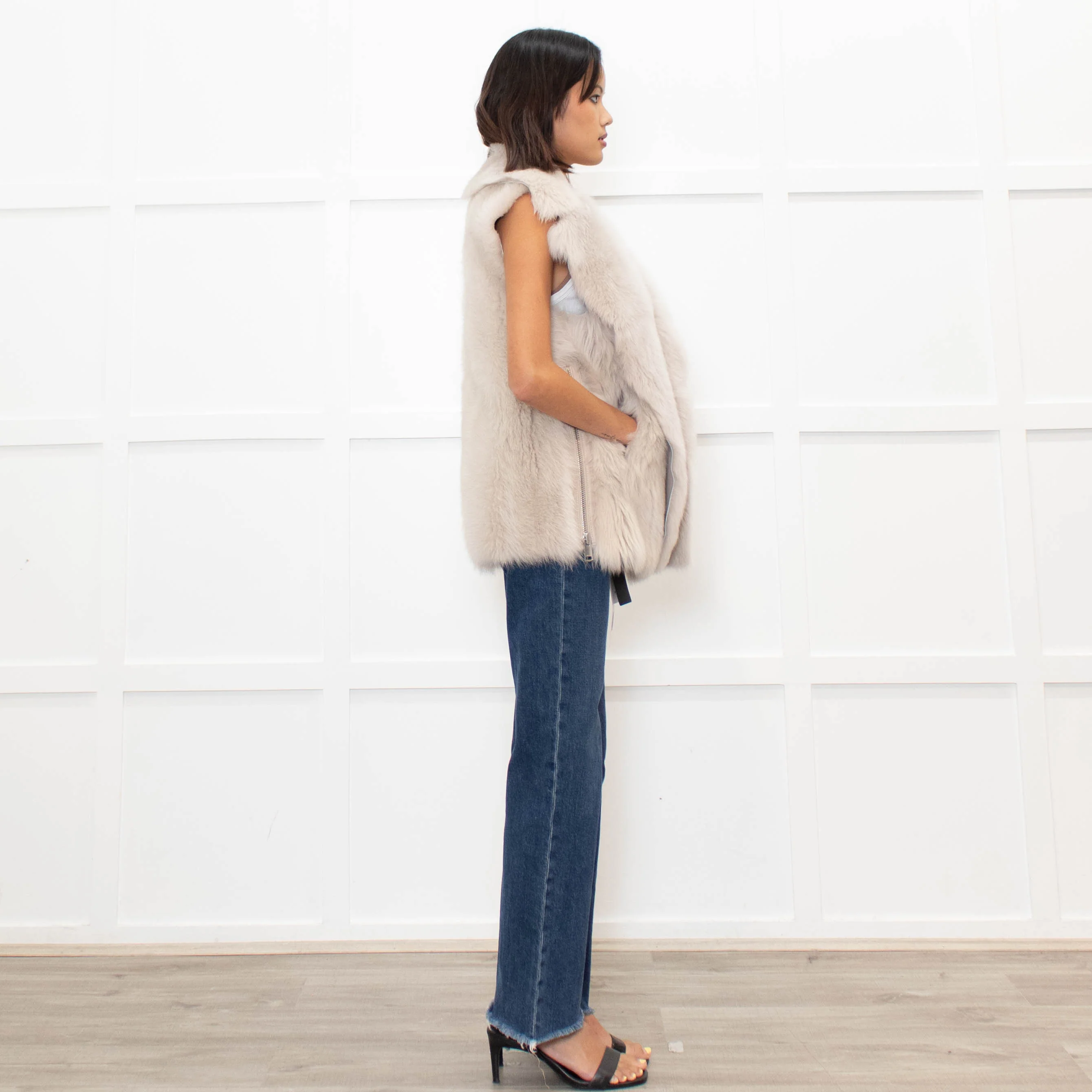 Reiss Cream Shearling and Leather Gilet - Image 4