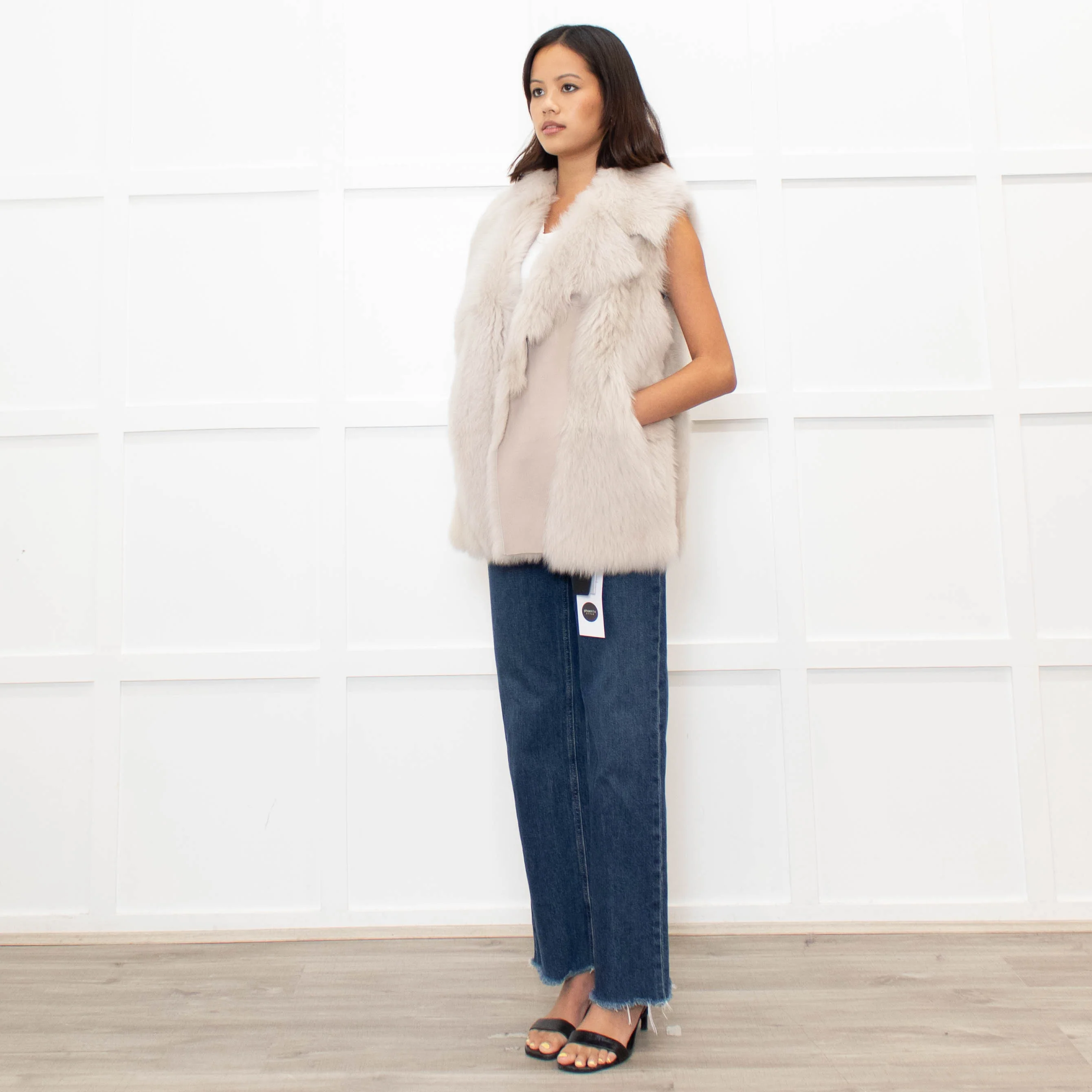 Reiss Cream Shearling and Leather Gilet - Image 7