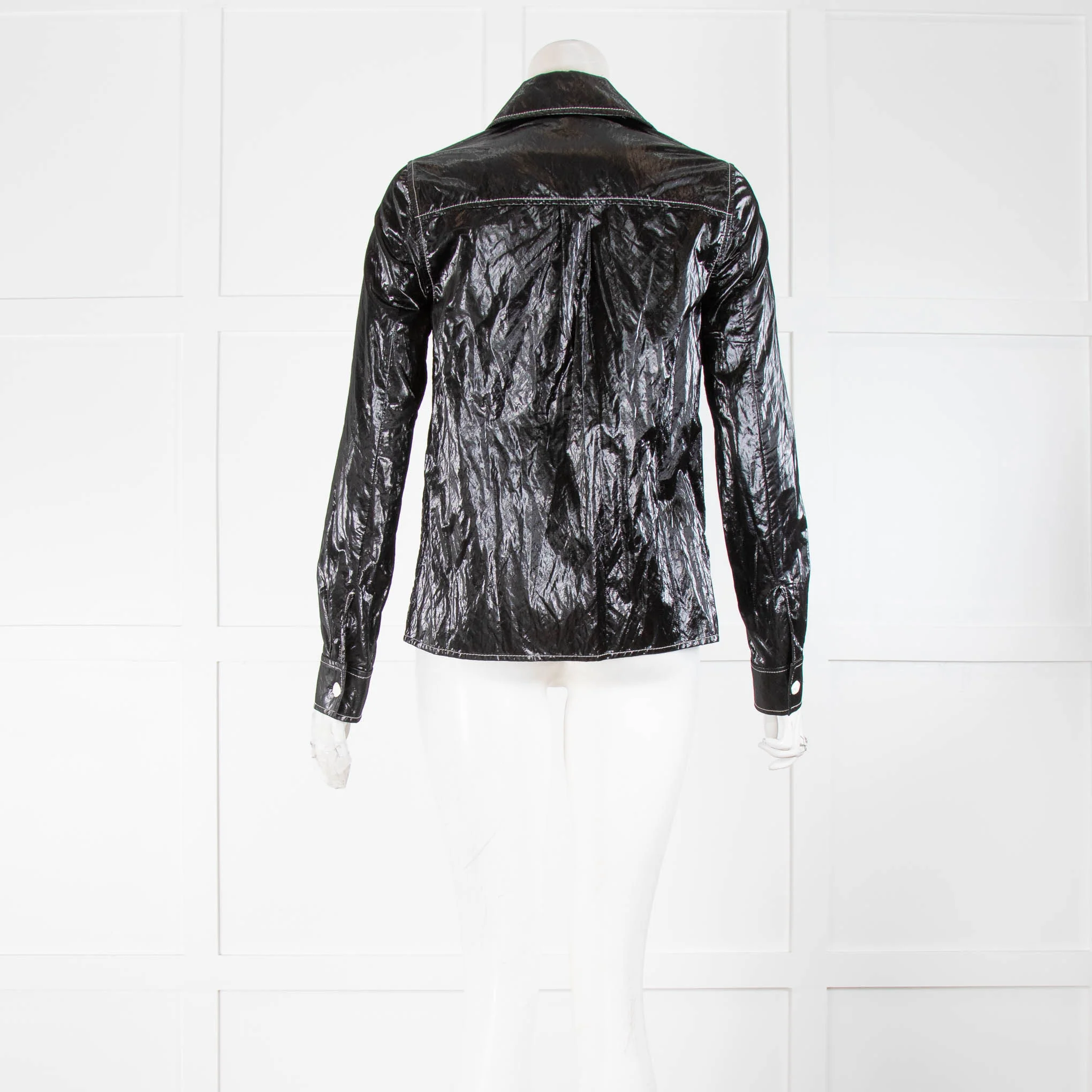 Rejina Pyo Black  Polyurethane Shirt with white stitching - Image 3