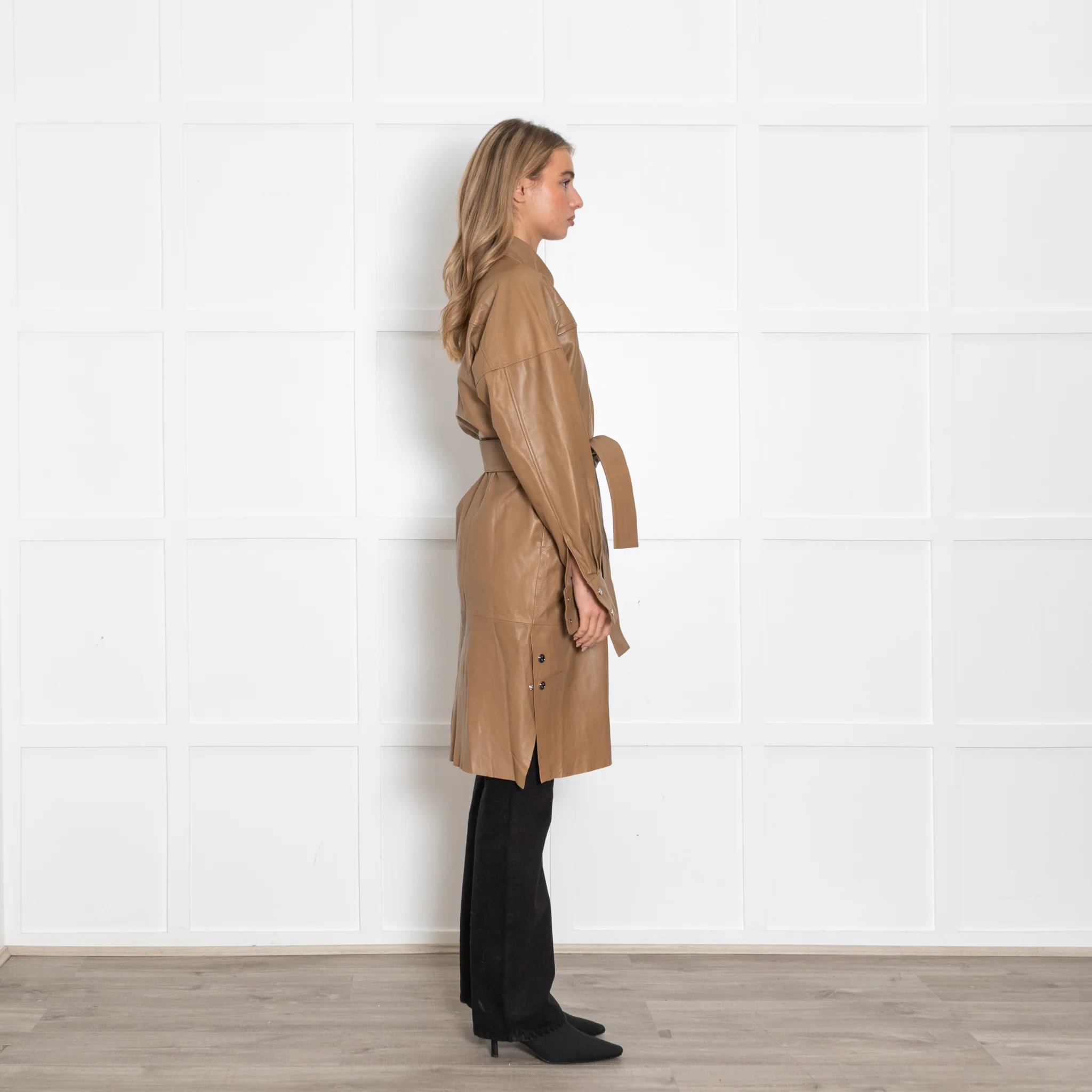 Remain Birger Christensen Tan Leather Shirt/Coat With Belt - Image 6