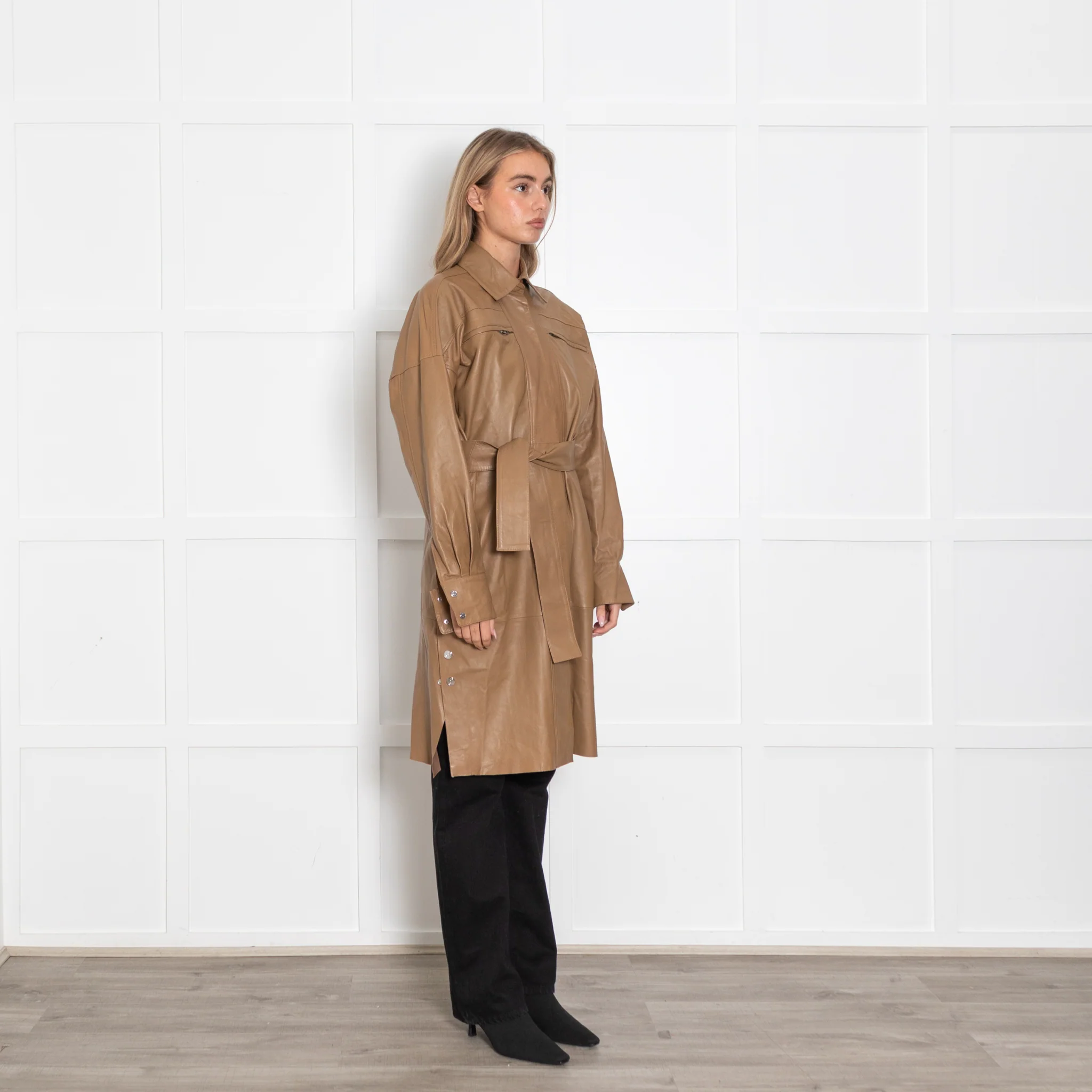 Remain Birger Christensen Tan Leather Shirt/Coat With Belt - Image 7