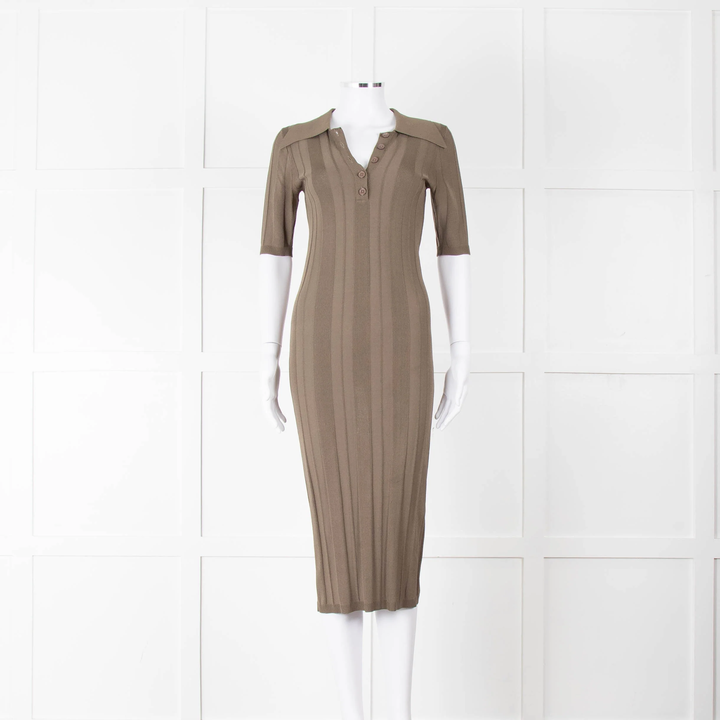 Remain by Birger Christensen Khaki Jumbo Rib Short Sleeve Knit Dress