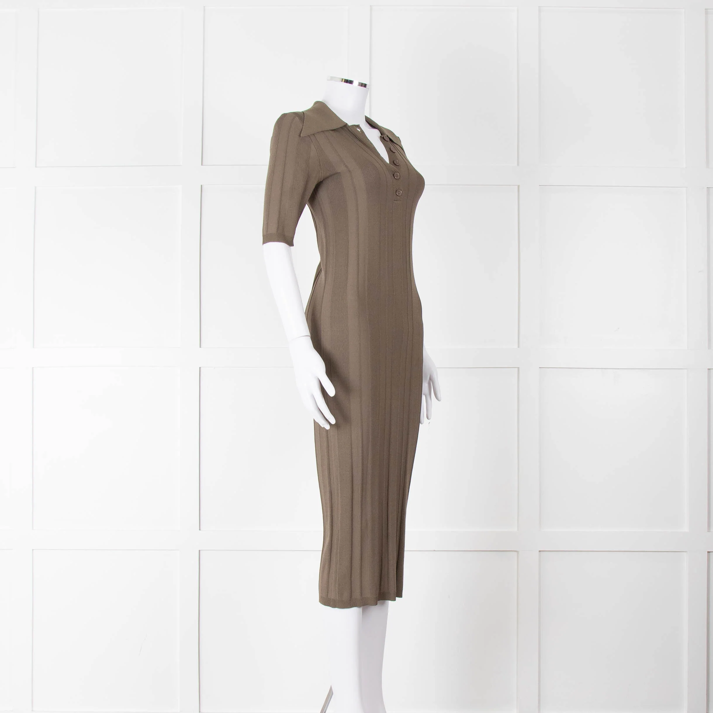 Remain by Birger Christensen Khaki Jumbo Rib Short Sleeve Knit Dress - Image 2