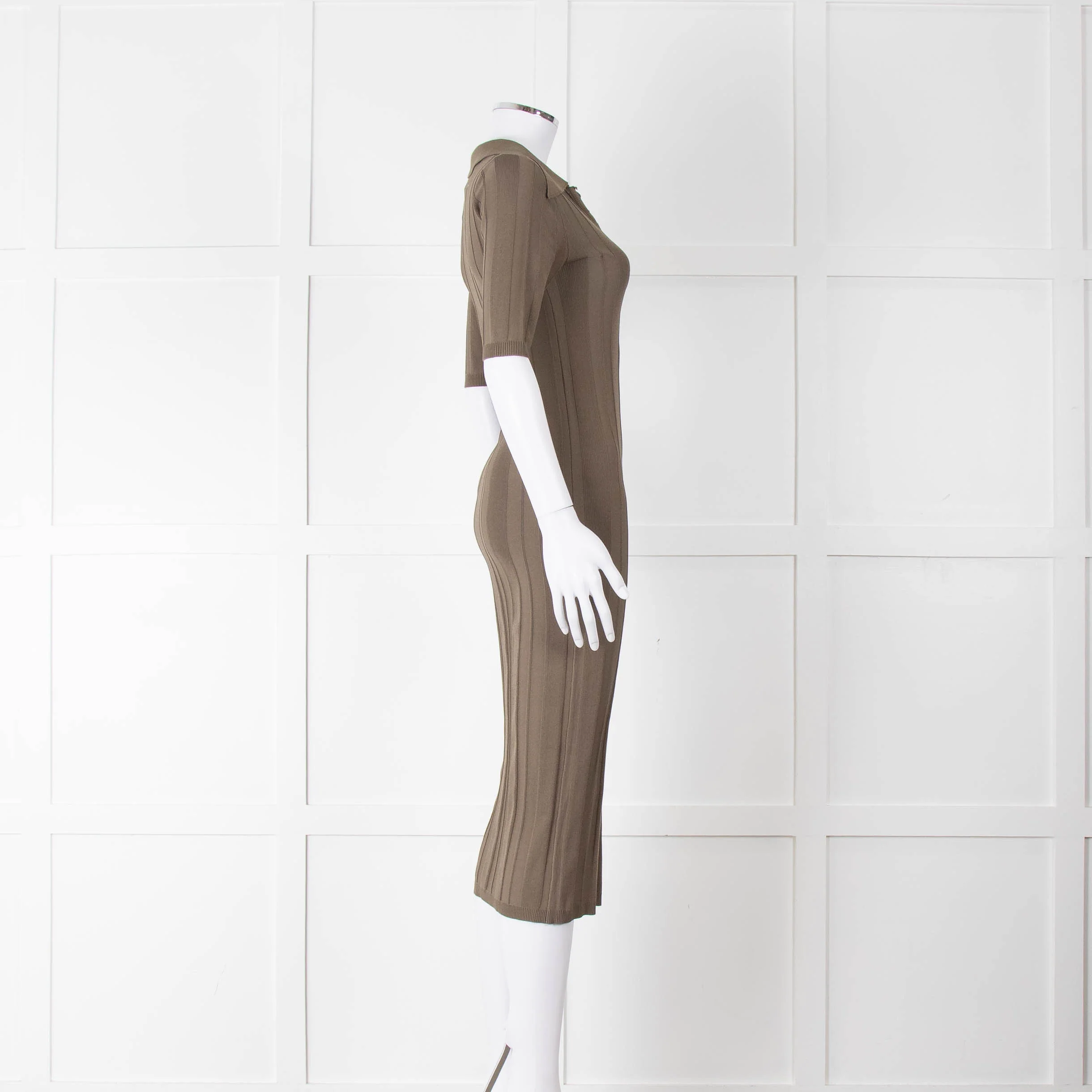 Remain by Birger Christensen Khaki Jumbo Rib Short Sleeve Knit Dress - Image 3