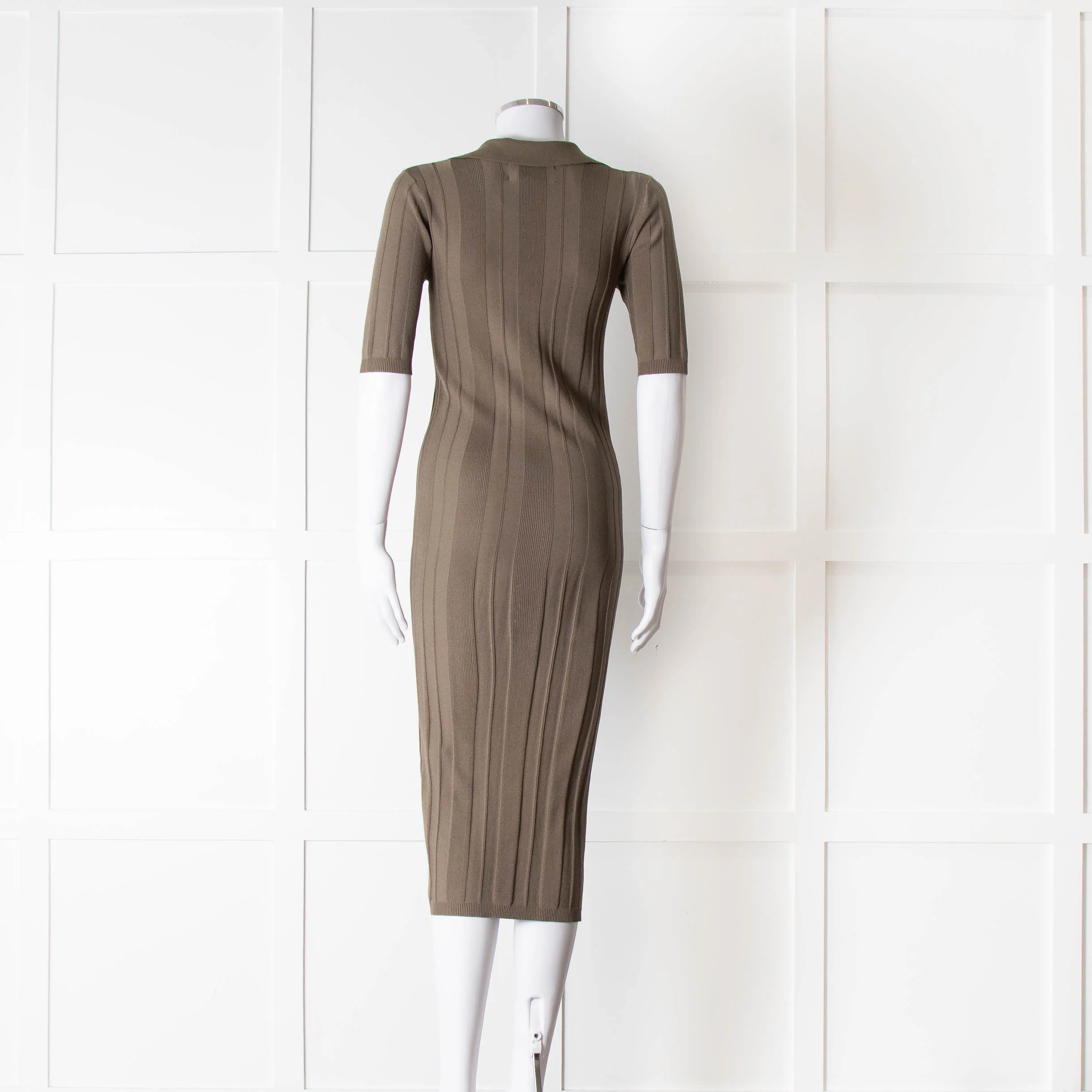 Remain by Birger Christensen Khaki Jumbo Rib Short Sleeve Knit Dress - Image 5
