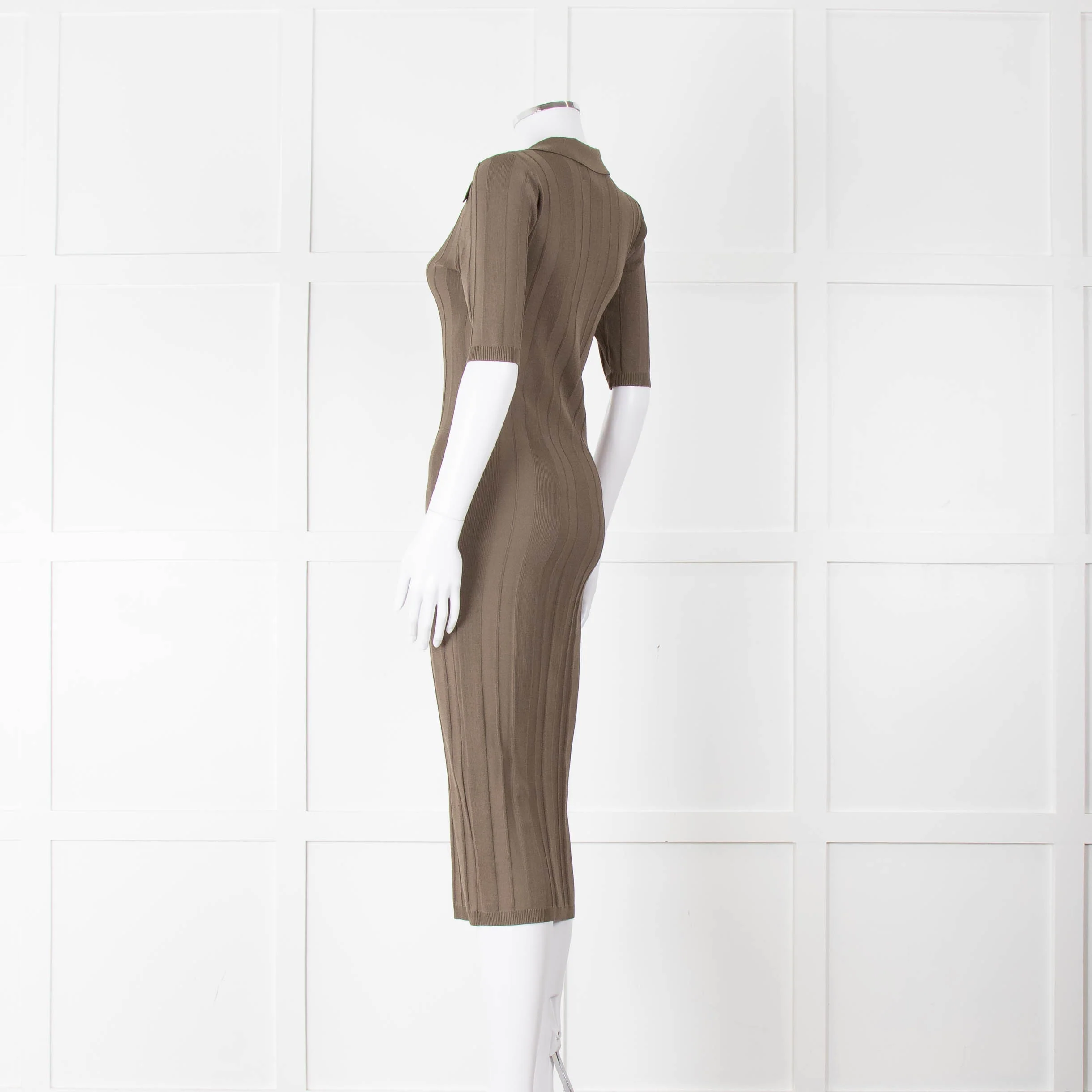 Remain by Birger Christensen Khaki Jumbo Rib Short Sleeve Knit Dress - Image 6