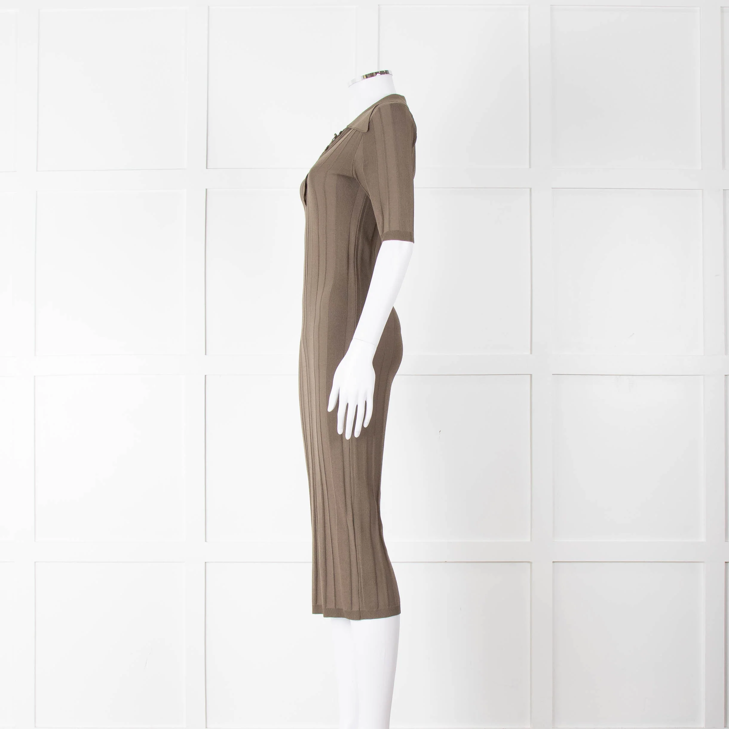 Remain by Birger Christensen Khaki Jumbo Rib Short Sleeve Knit Dress - Image 7