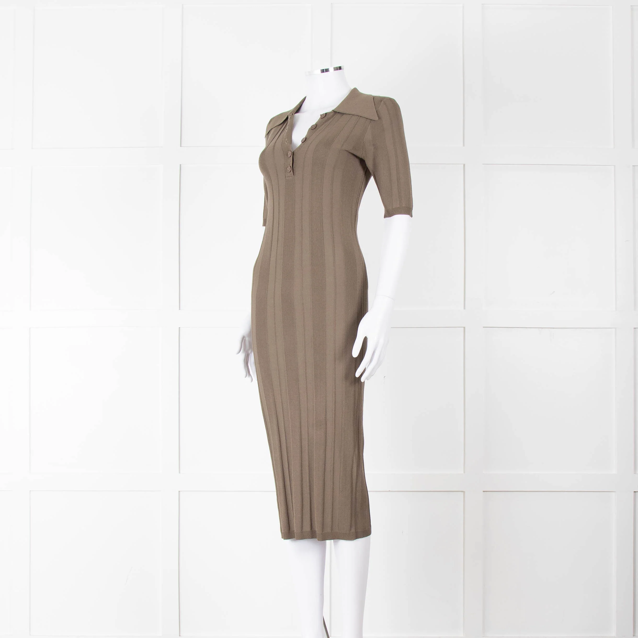 Remain by Birger Christensen Khaki Jumbo Rib Short Sleeve Knit Dress - Image 8