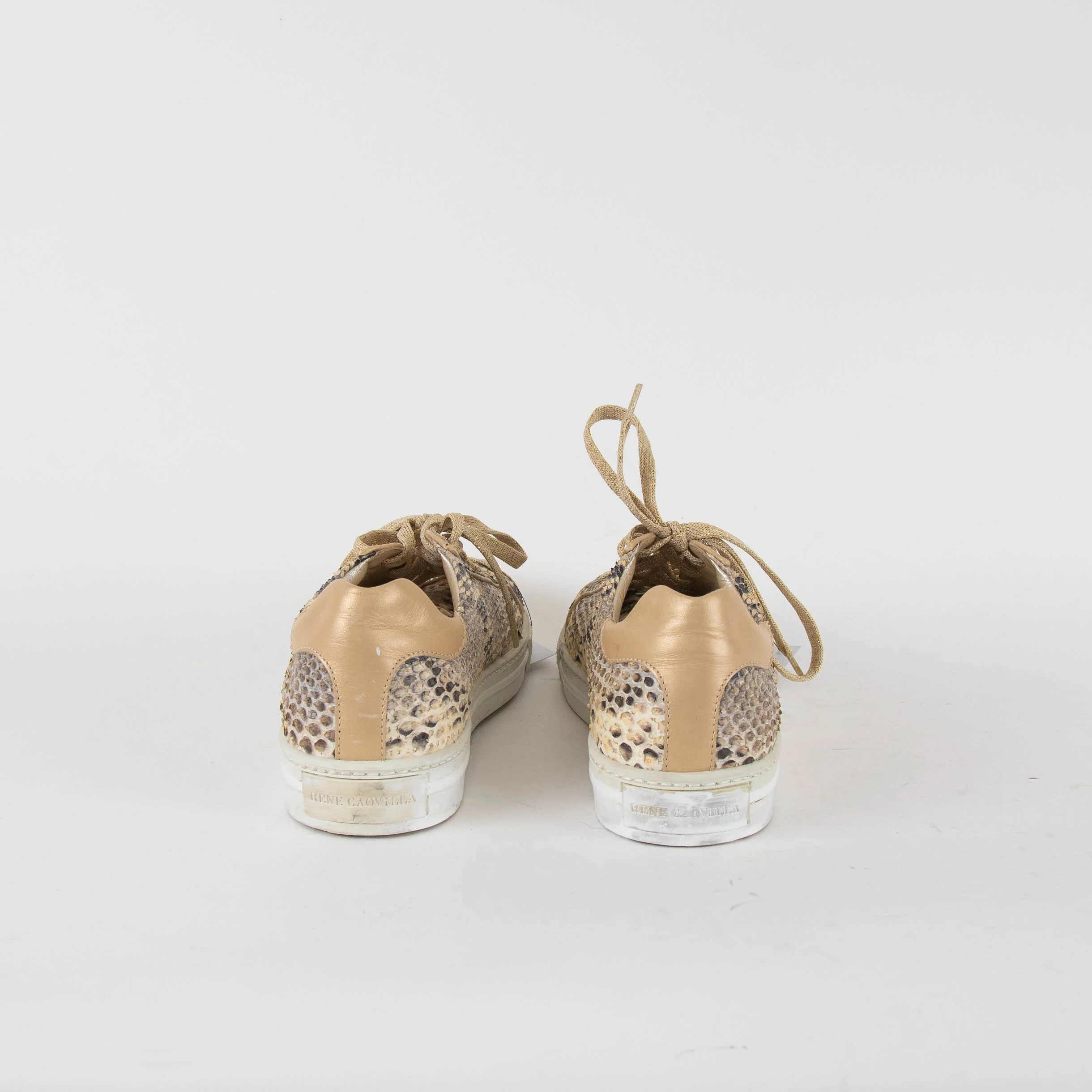 Rene Caovilla Beige Snake Skin Diamante Toe Trainers - Image 4
