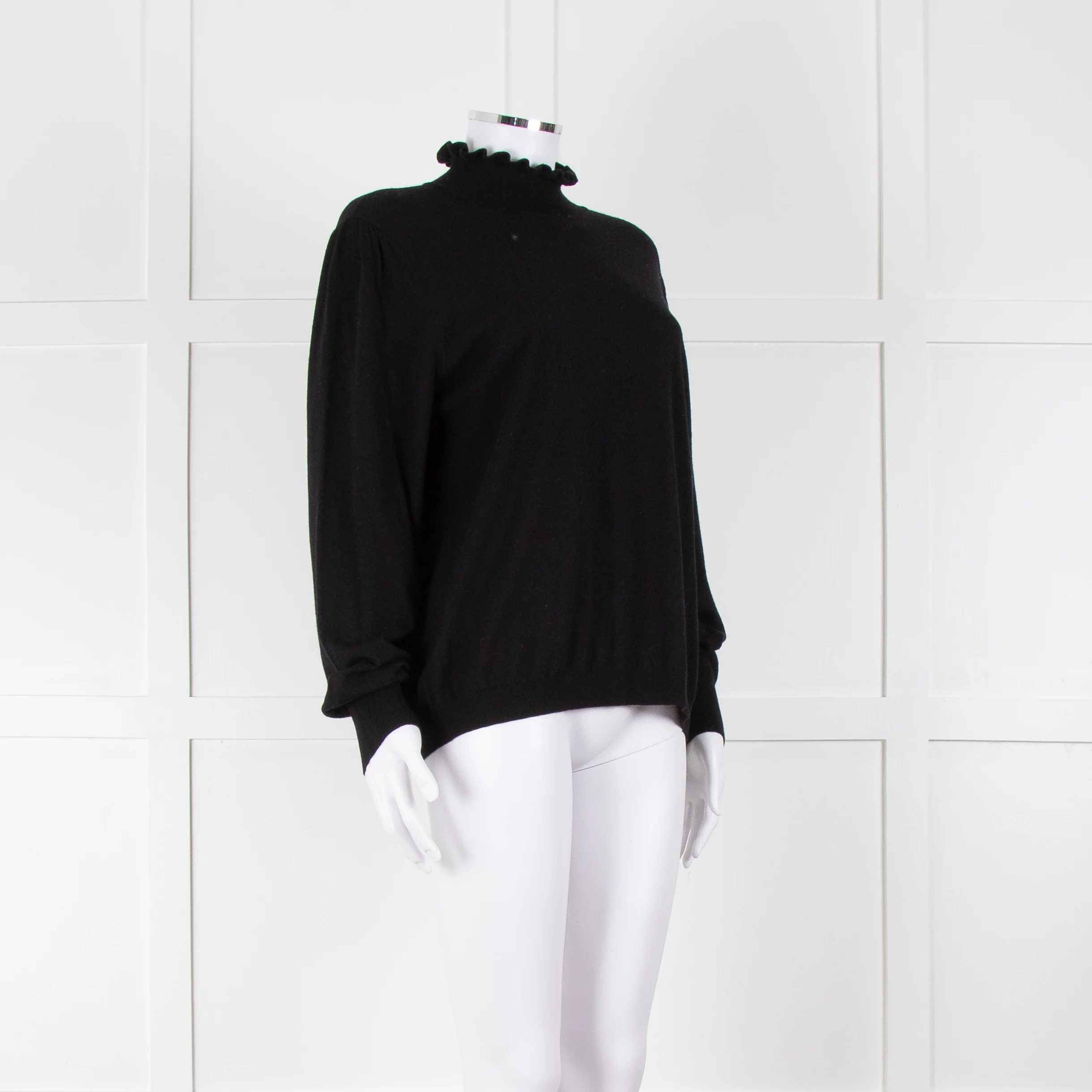 REPEAT Black Wool Mix Jumper With Fluted Turtle Neck - Image 2