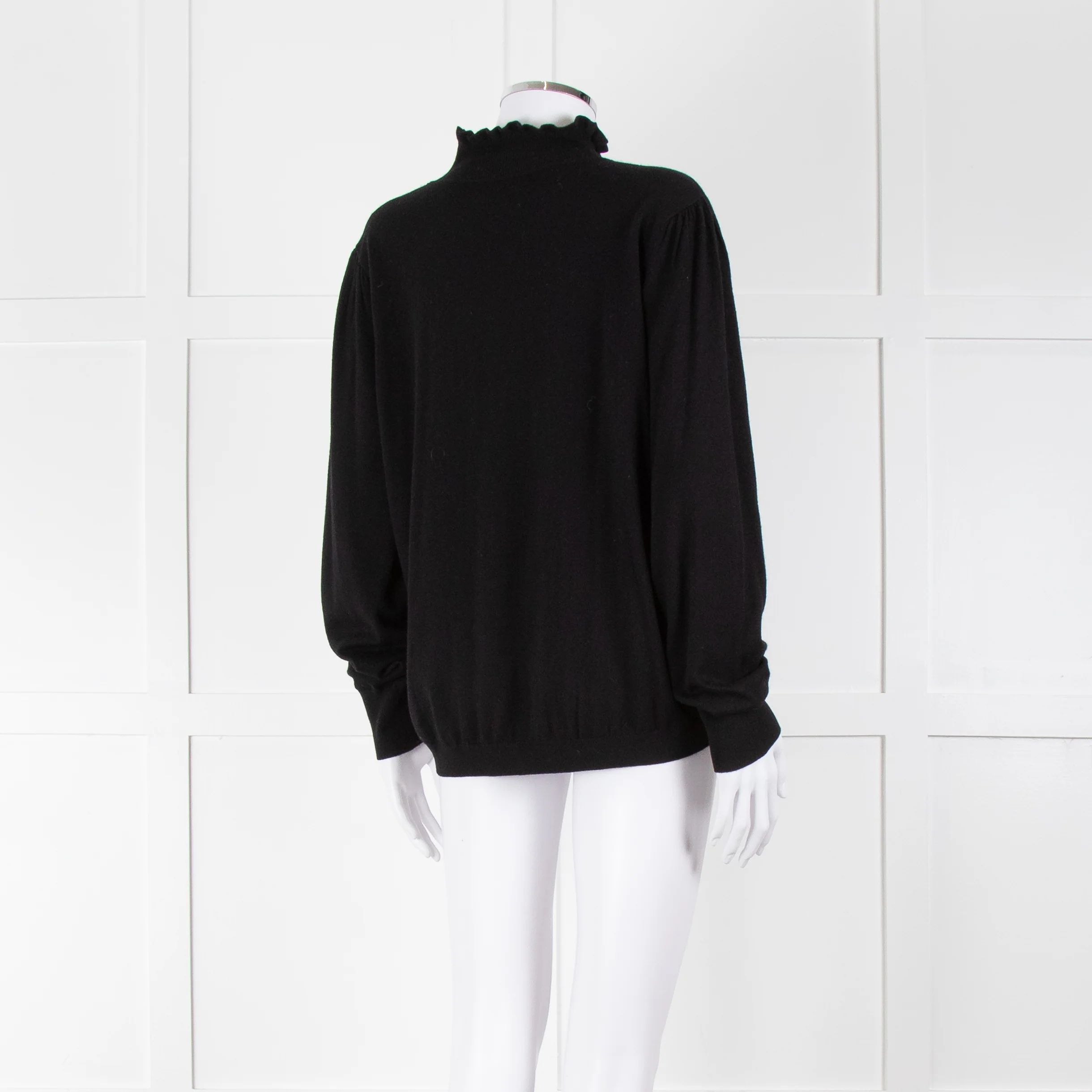 REPEAT Black Wool Mix Jumper With Fluted Turtle Neck - Image 4