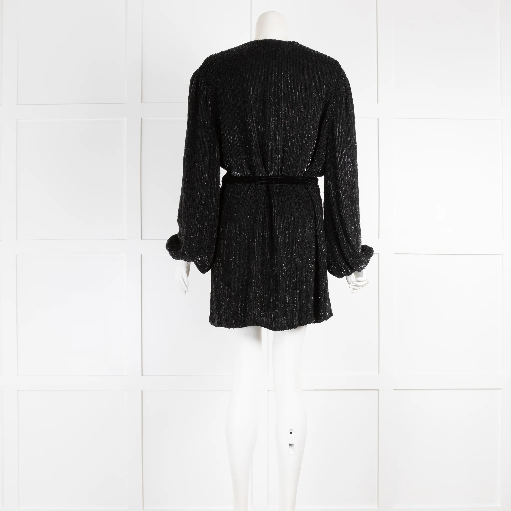 Retrofete Black Sequin Wrap Mini Dress - Image 3