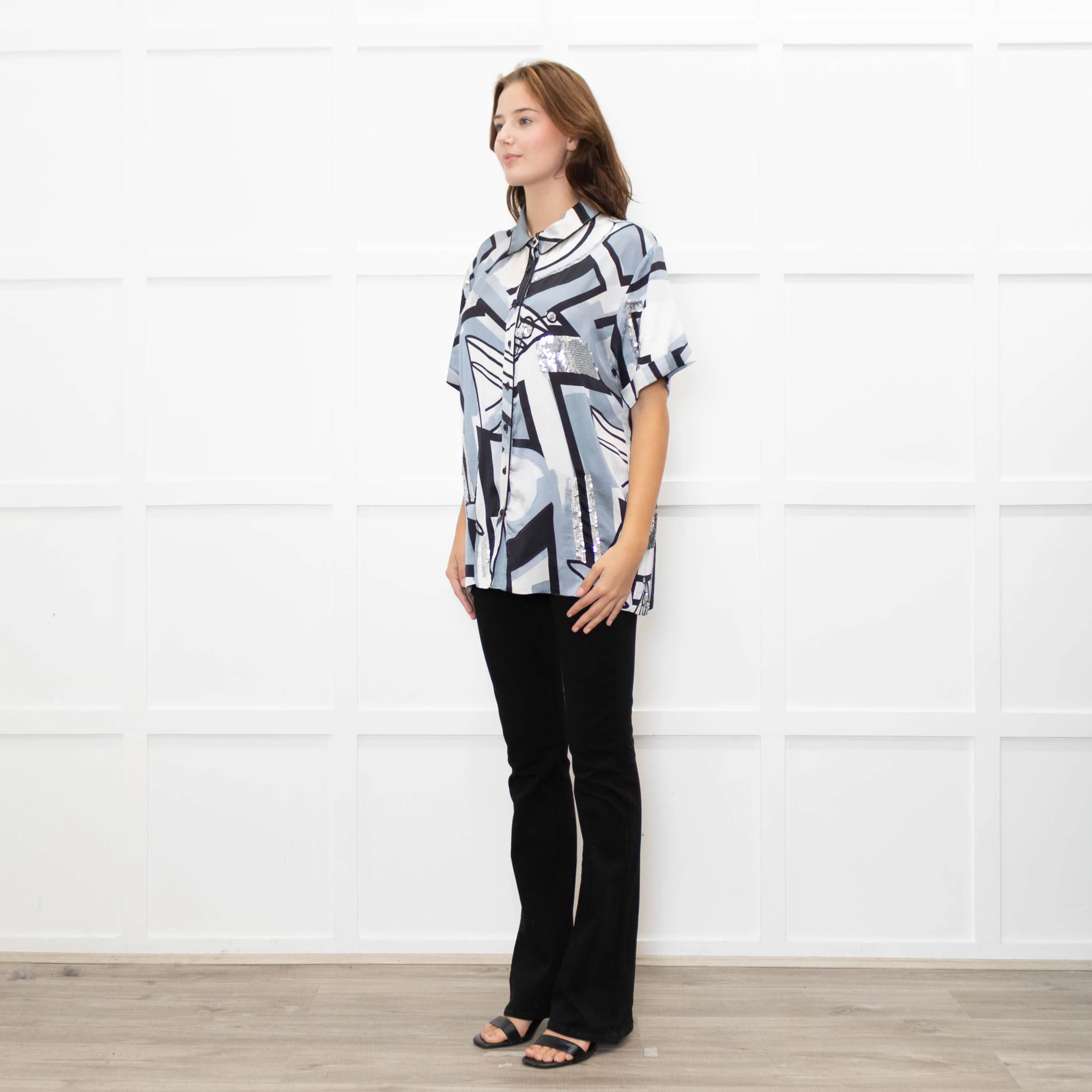 Retrofete Grey And Black With Sequin Insert Shirt - Image 3