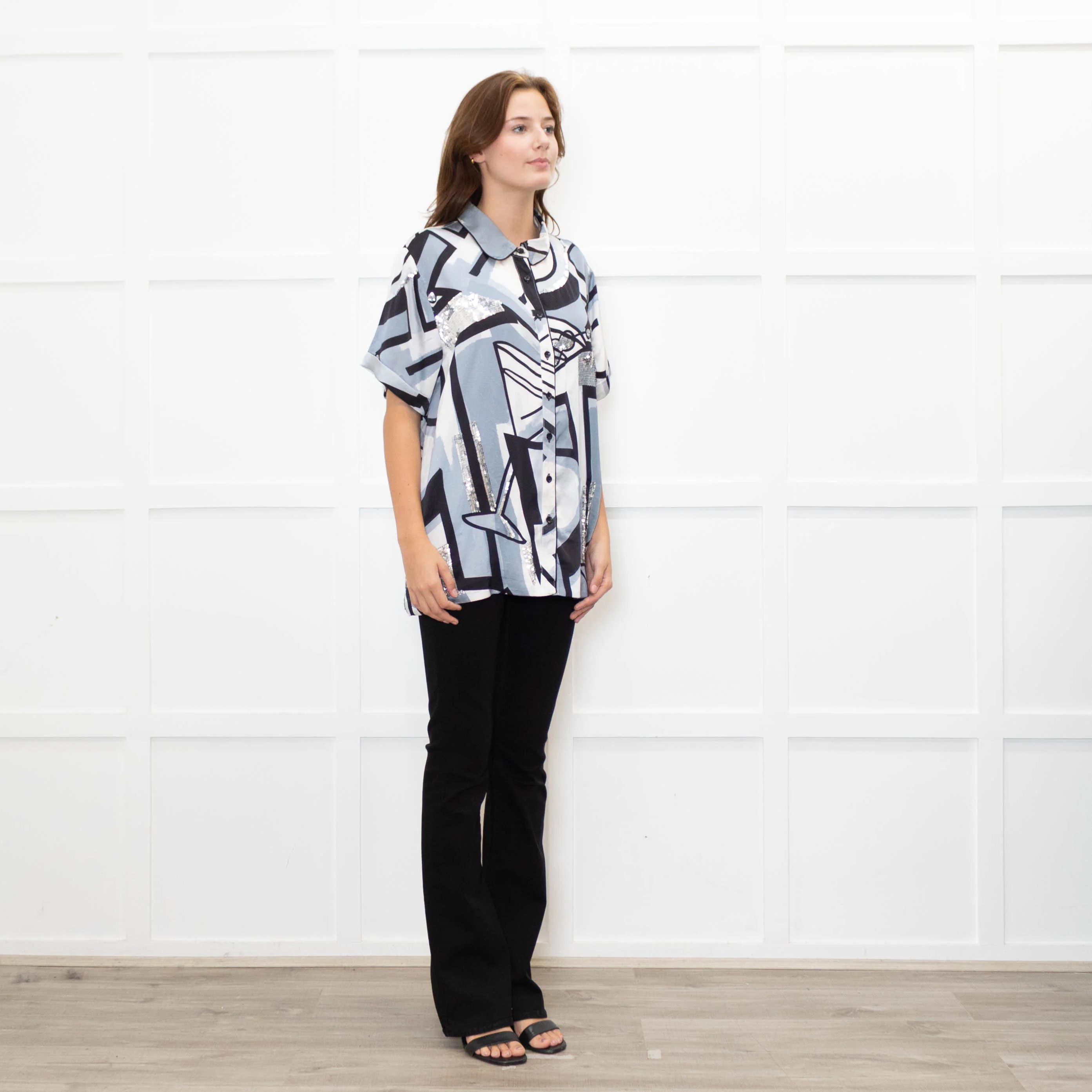 Retrofete Grey And Black With Sequin Insert Shirt - Image 7
