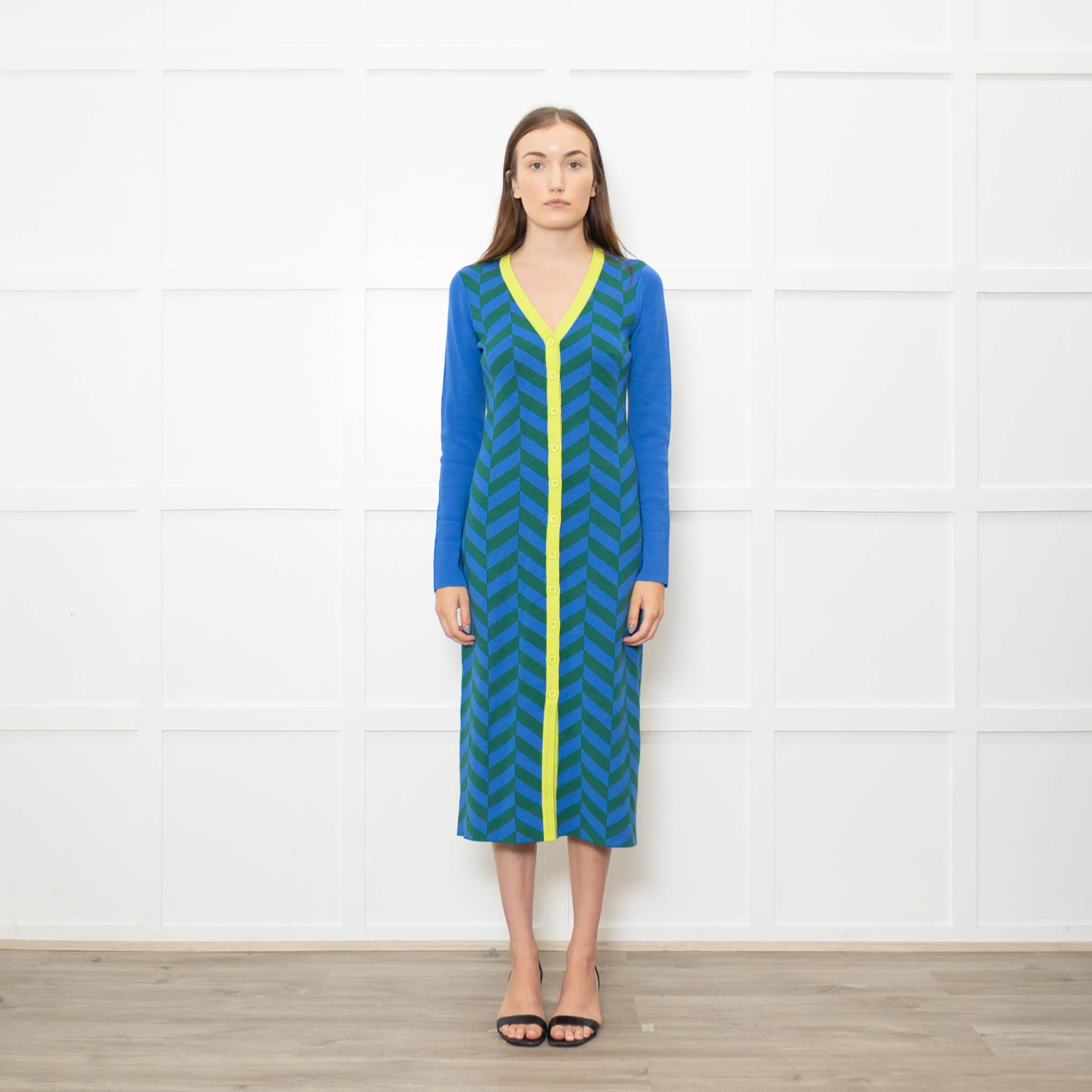Rhode Green and Blue Chevron Knit Shirt Dress