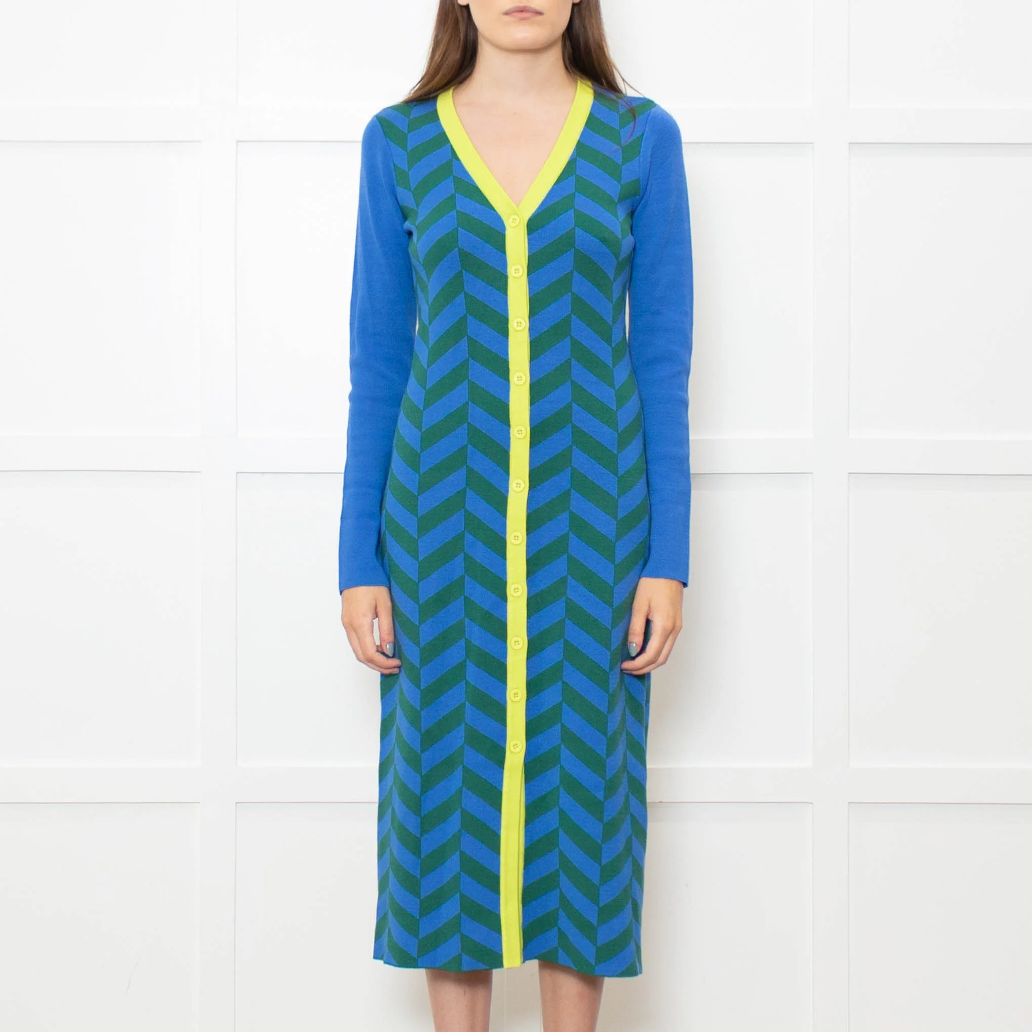 Rhode Green and Blue Chevron Knit Shirt Dress - Image 2