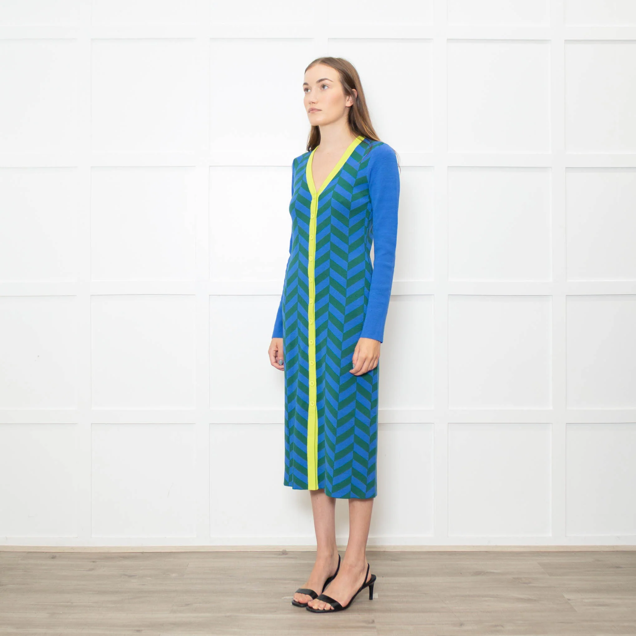 Rhode Green and Blue Chevron Knit Shirt Dress - Image 3