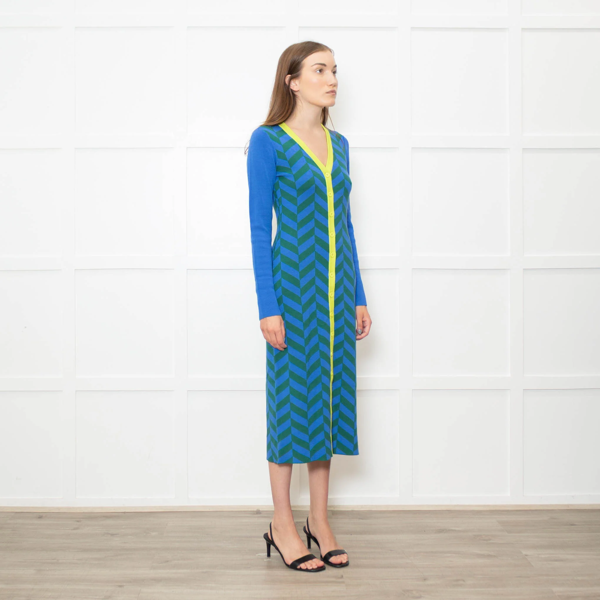 Rhode Green and Blue Chevron Knit Shirt Dress - Image 7
