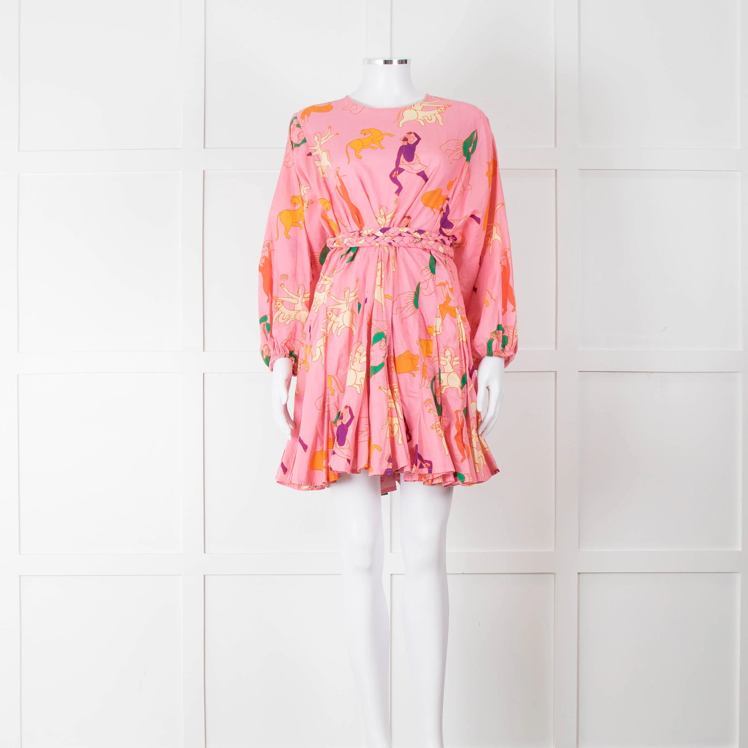 Rhode Pink Patterned Ella Fluted Mini Dress
