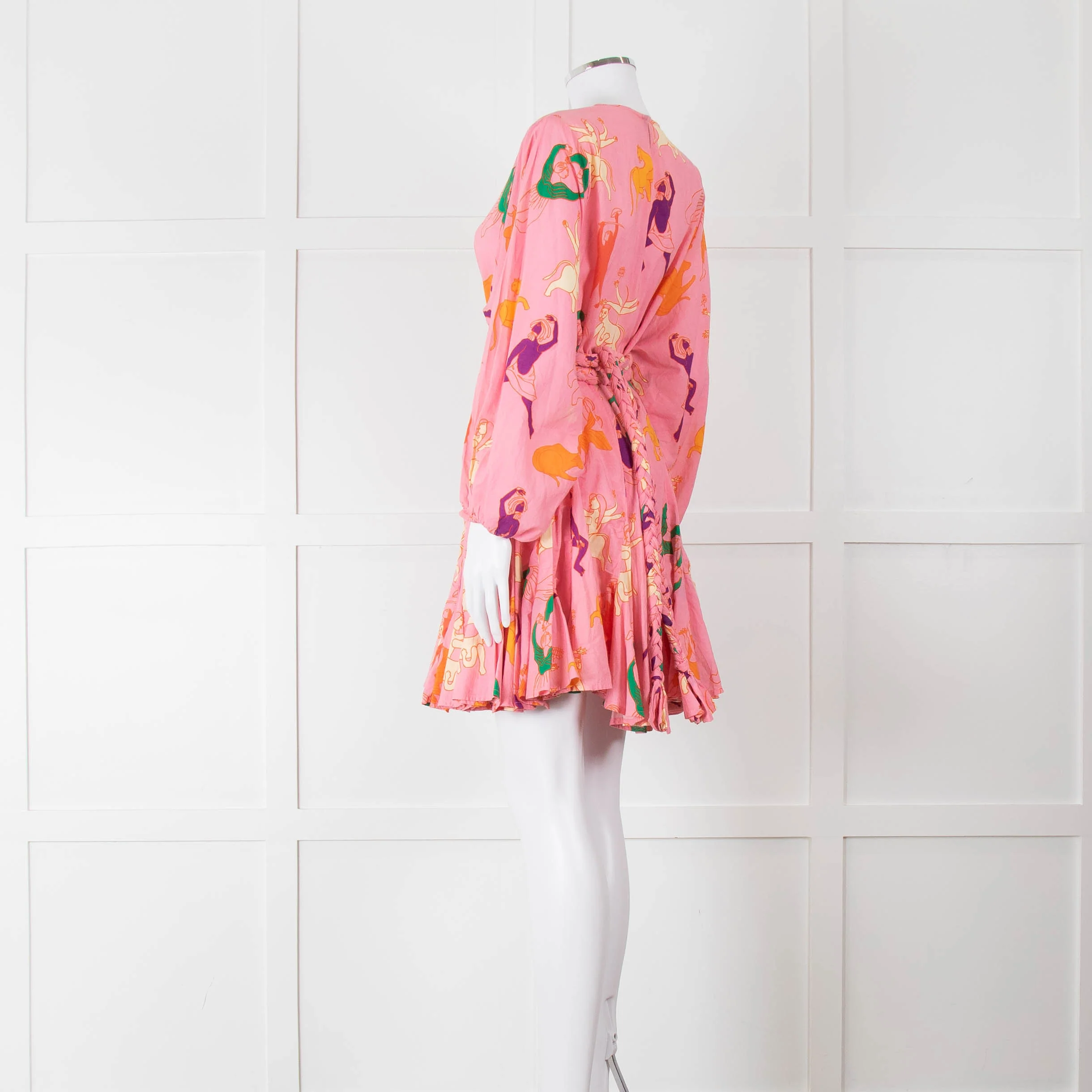 Rhode Pink Patterned Ella Fluted Mini Dress - Image 6