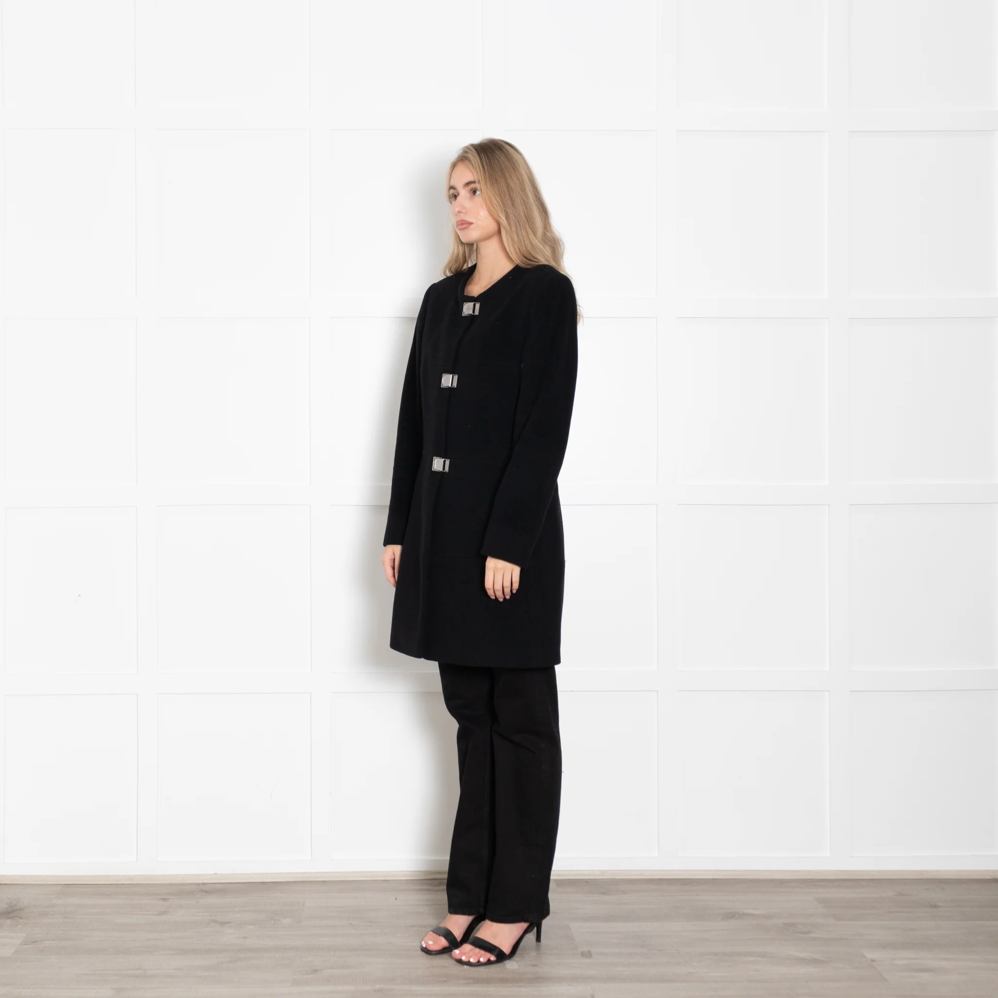 Riani Black Collarless Buckle Coat - Image 3
