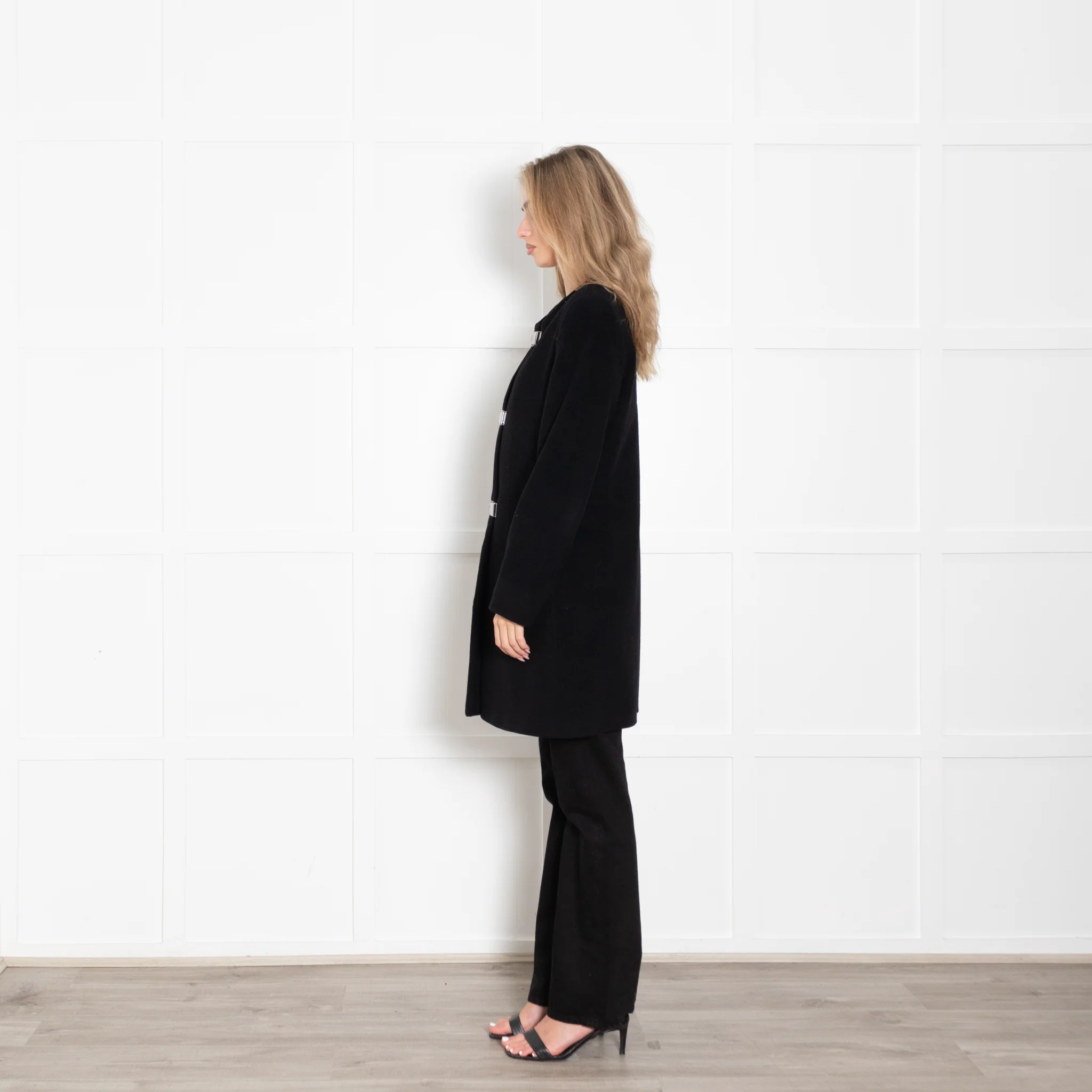 Riani Black Collarless Buckle Coat - Image 4