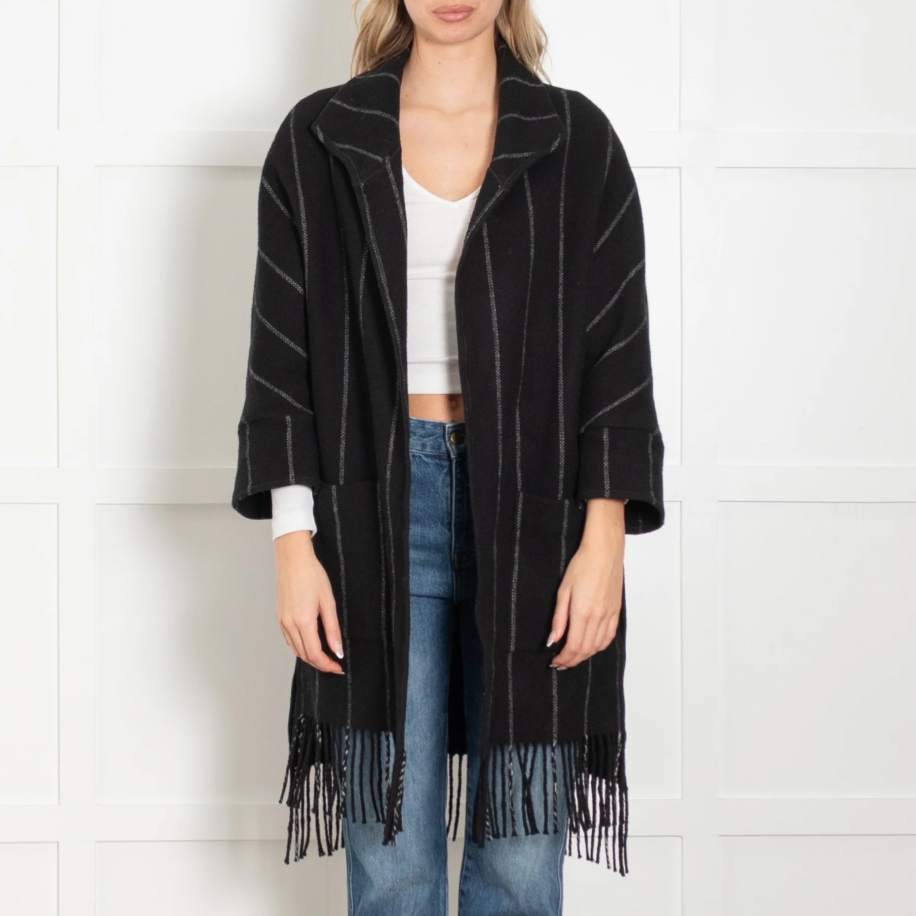 Riani Black Unlined Coat With White Pinstripe - Image 2