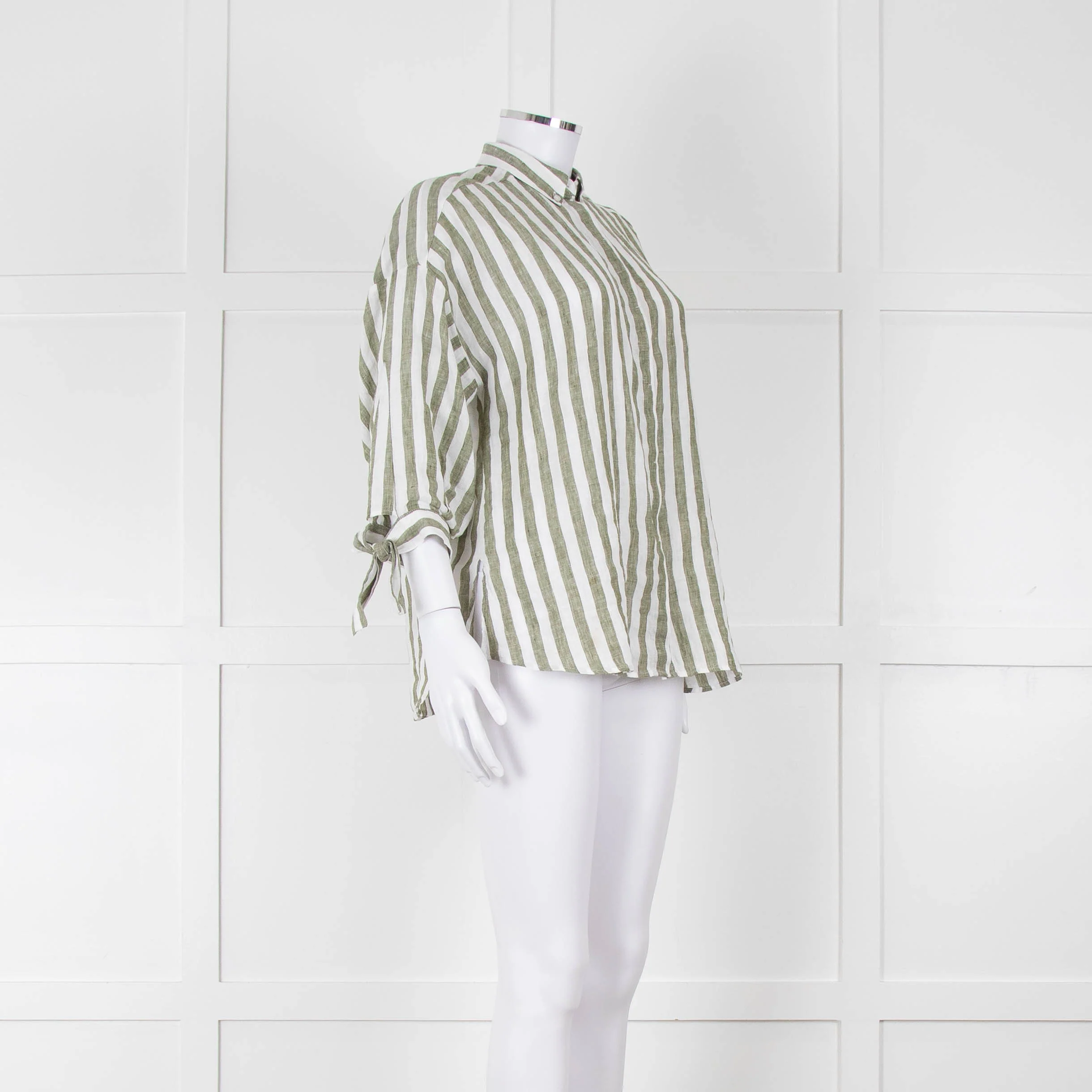 Riani Green and White Striped Linen Shirt - Image 2